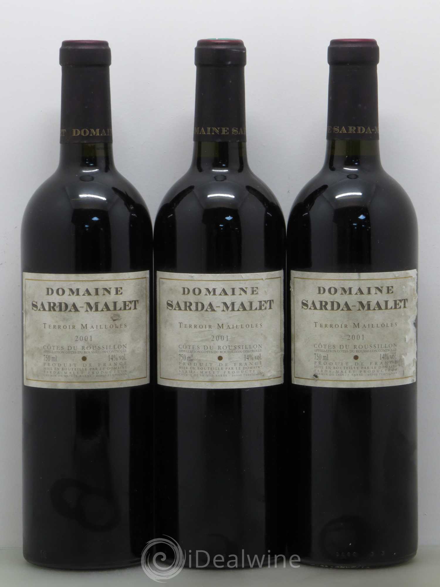 Côtes du Roussillon Domaine Sarda-Malet Terroir de Mailloles Jérôme Malet 2001 - Lot de 3 bouteilles - 0