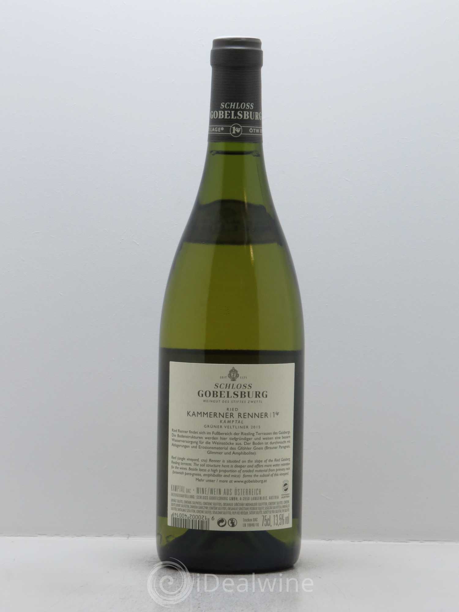 Gruner Veltliner Schloss Gobelsburg Renner Erste Lage 2015 - Lot de 1 bouteille - 1