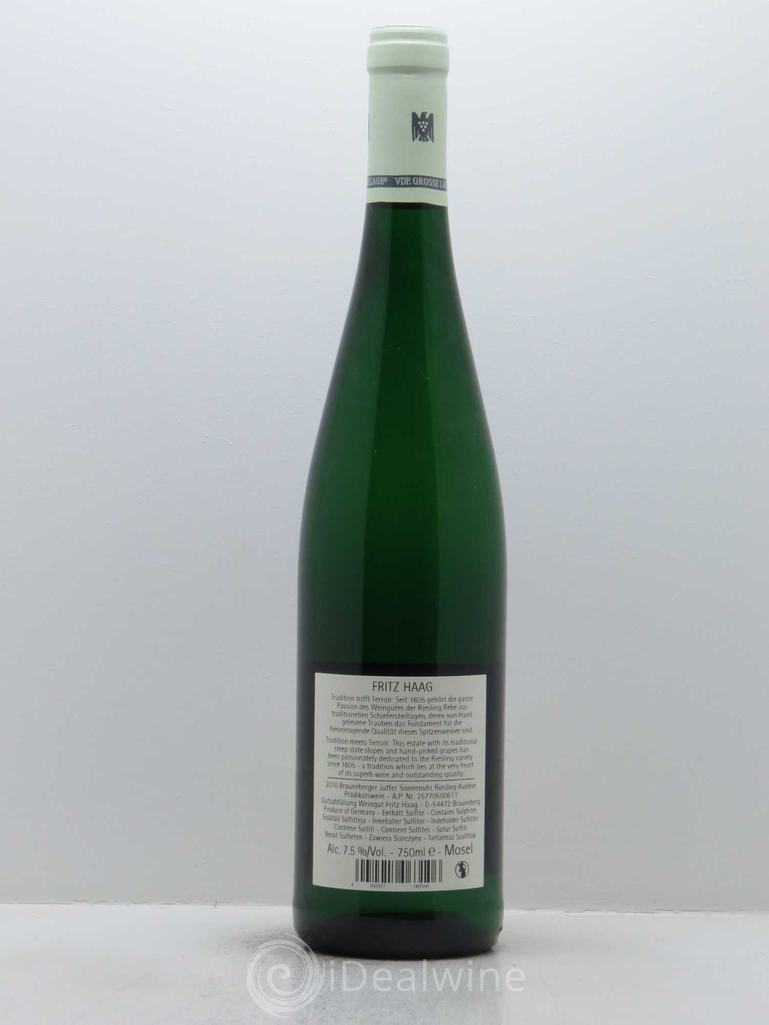 Riesling Fritz Haag Brauneberger Juffer Sonnenuhr Auslese 2010 - Lot de 1 bouteille - 1