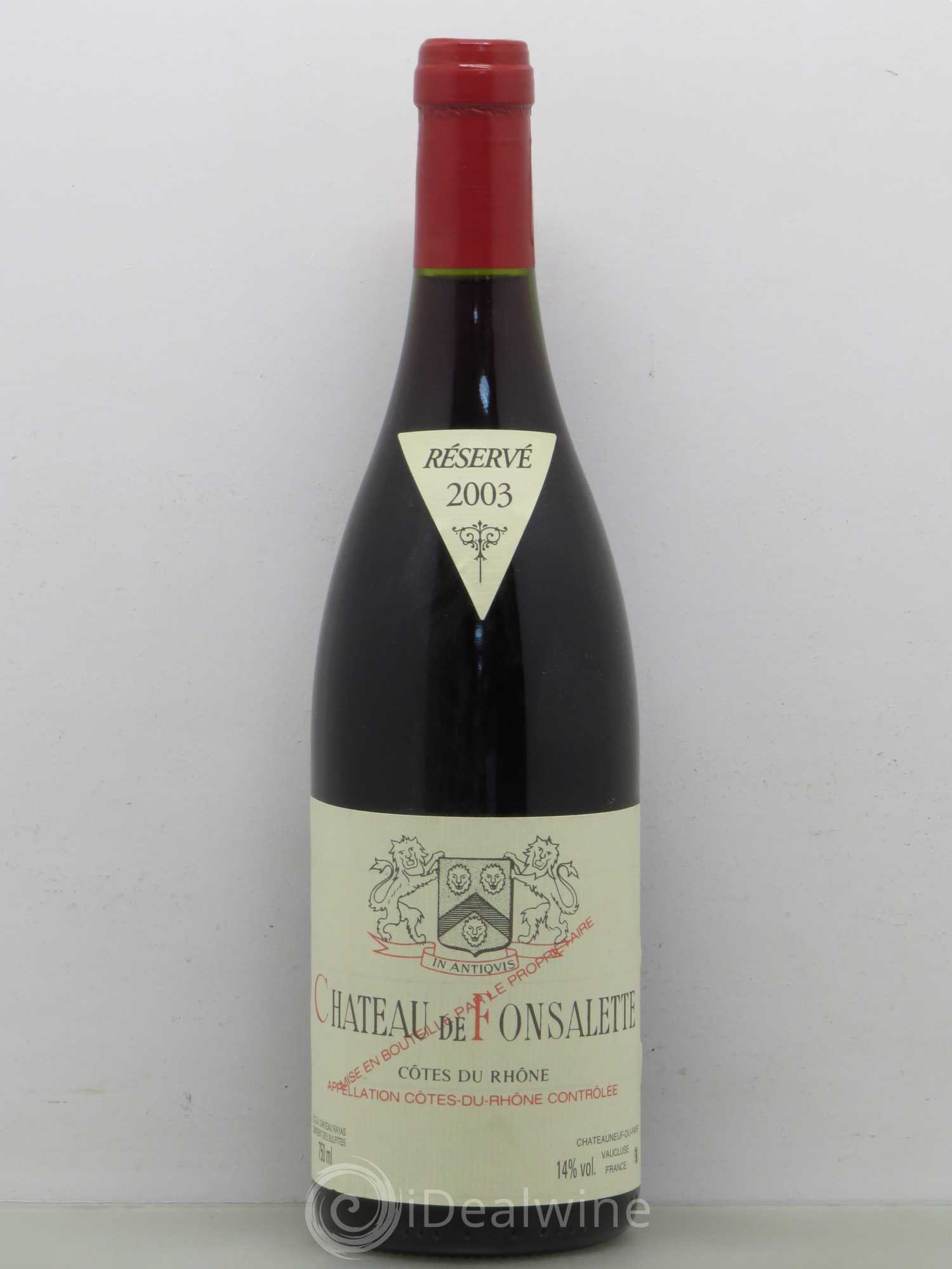Côtes-du-Rhône Château de Fonsalette Emmanuel Reynaud 2003 - Lot de 1 bouteille - 0