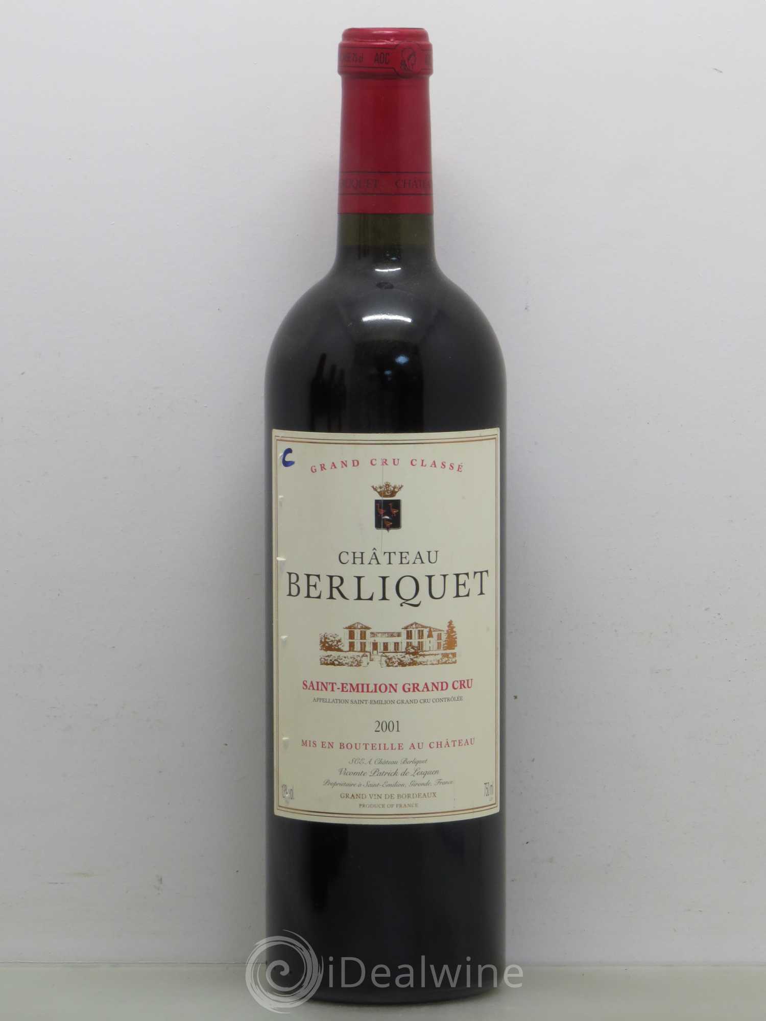 Château Berliquet Grand Cru Classé 2001 - Lot de 1 bouteille - 0
