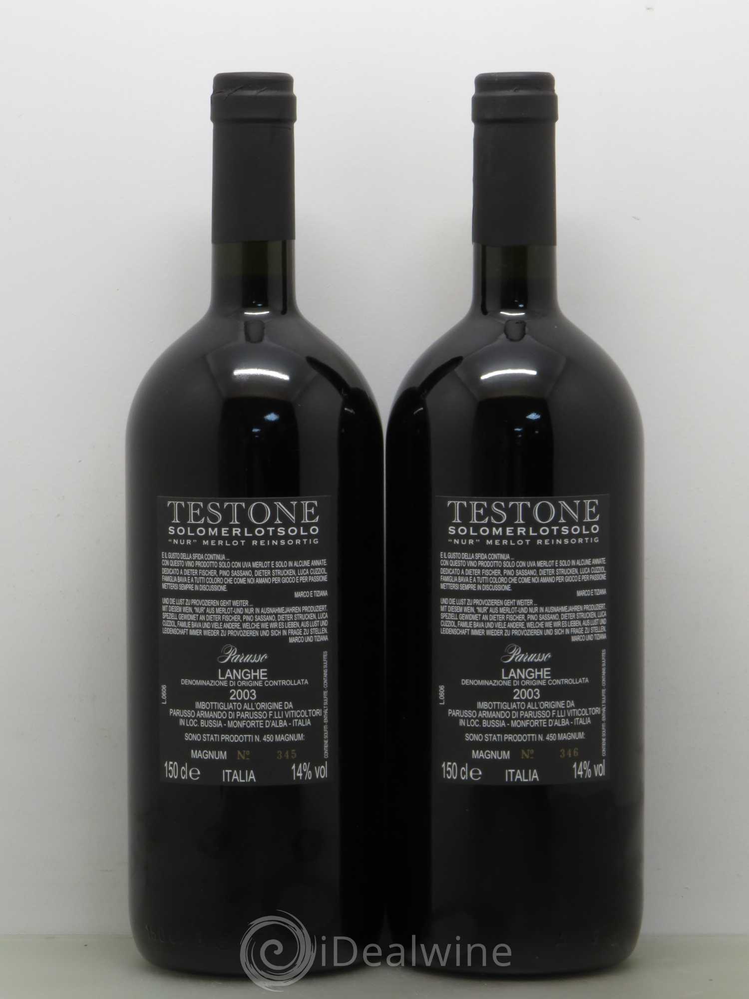 Italie Testone Piémont Langhe Parusso 2003 - Posten von 2 Magnum - 1