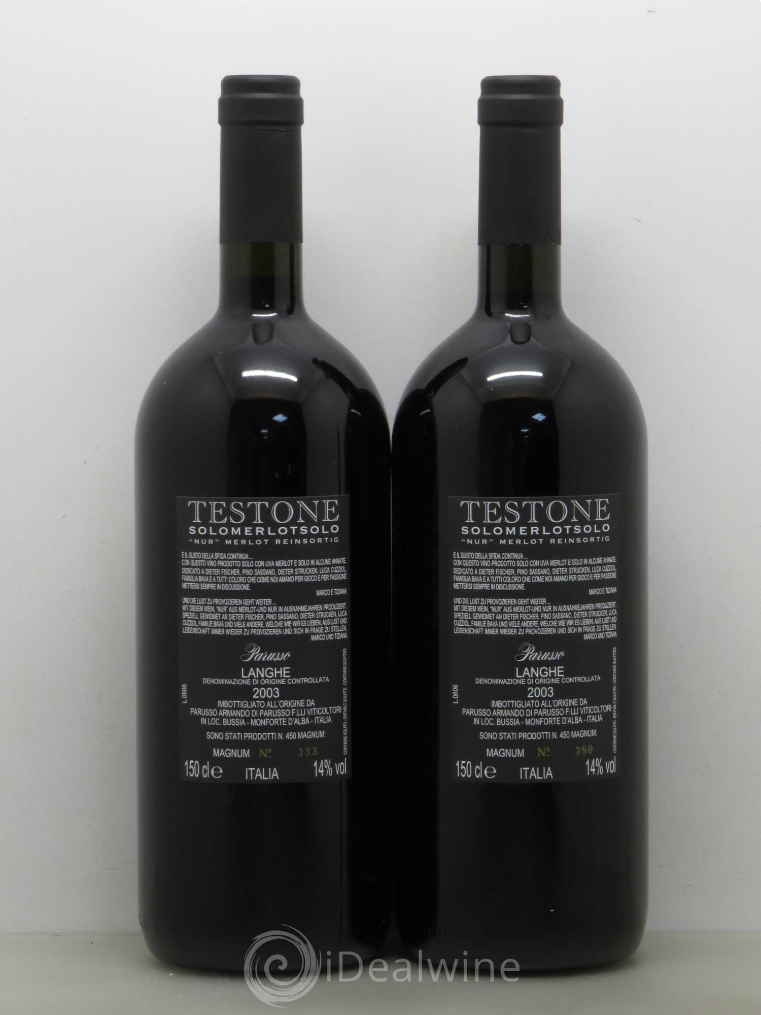 Italie Testone Piémont Langhe Parusso 2003 - Posten von 2 Magnum - 1