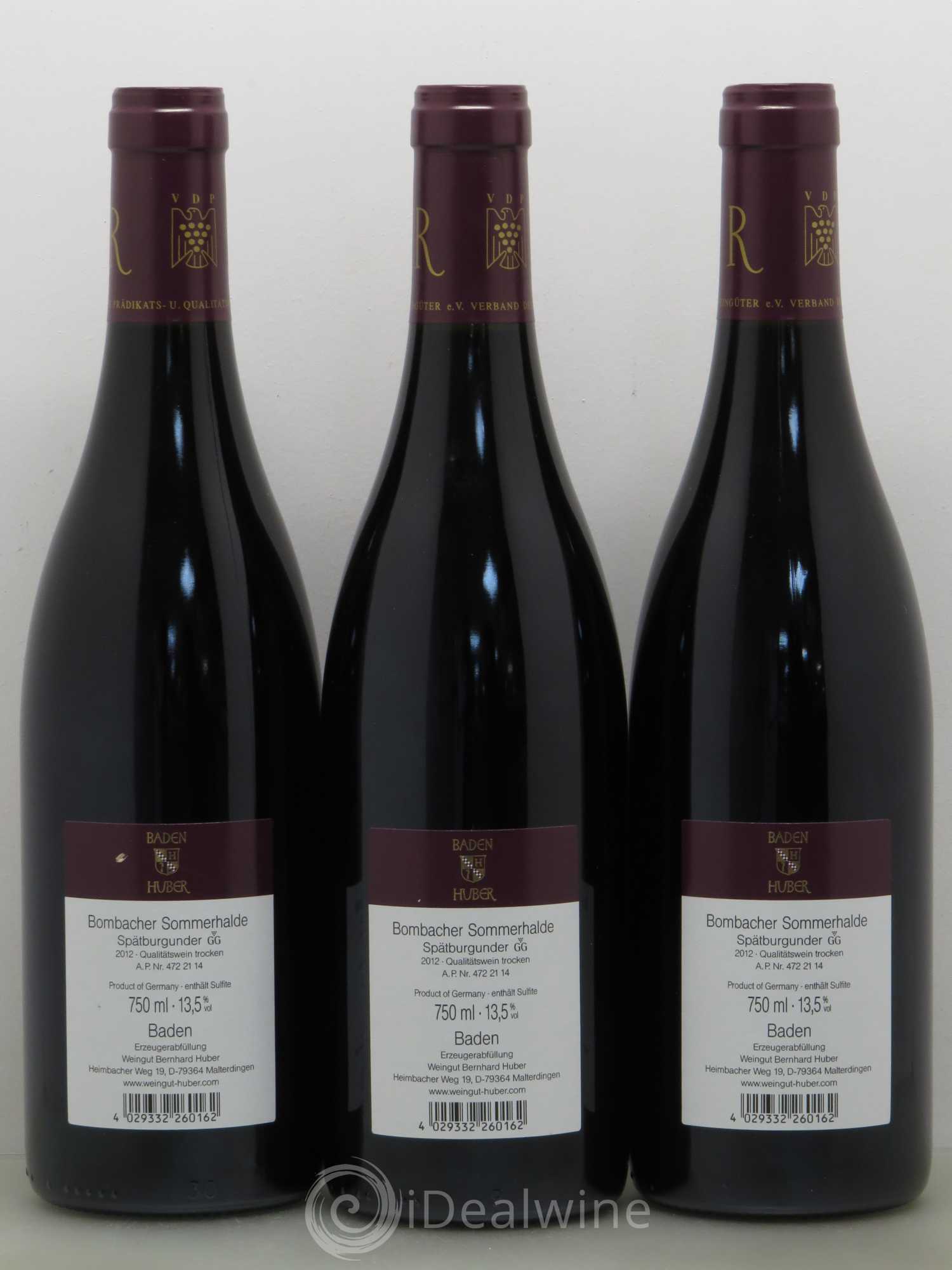 Allemagne Sommerhalde Sparburgunder (pinot noir) R GG Prädikats Qualitätswein Trocken Bernard Huber Baden 2012 - Posten von 3 Flaschen - 1