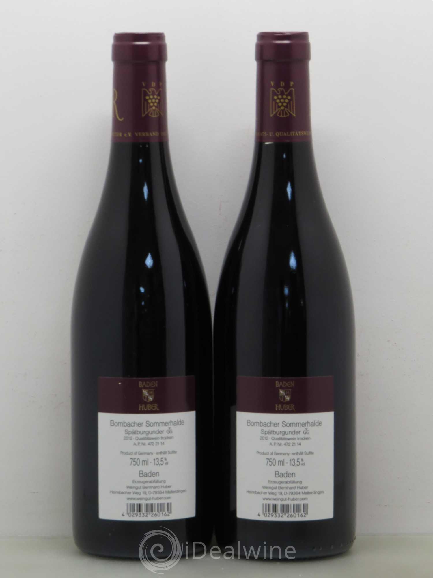 Allemagne Sommerhalde Sparburgunder (pinot noir) R GG Prädikats Qualitätswein Trocken Bernard Huber Baden 2012 - Posten von 2 Flaschen - 1