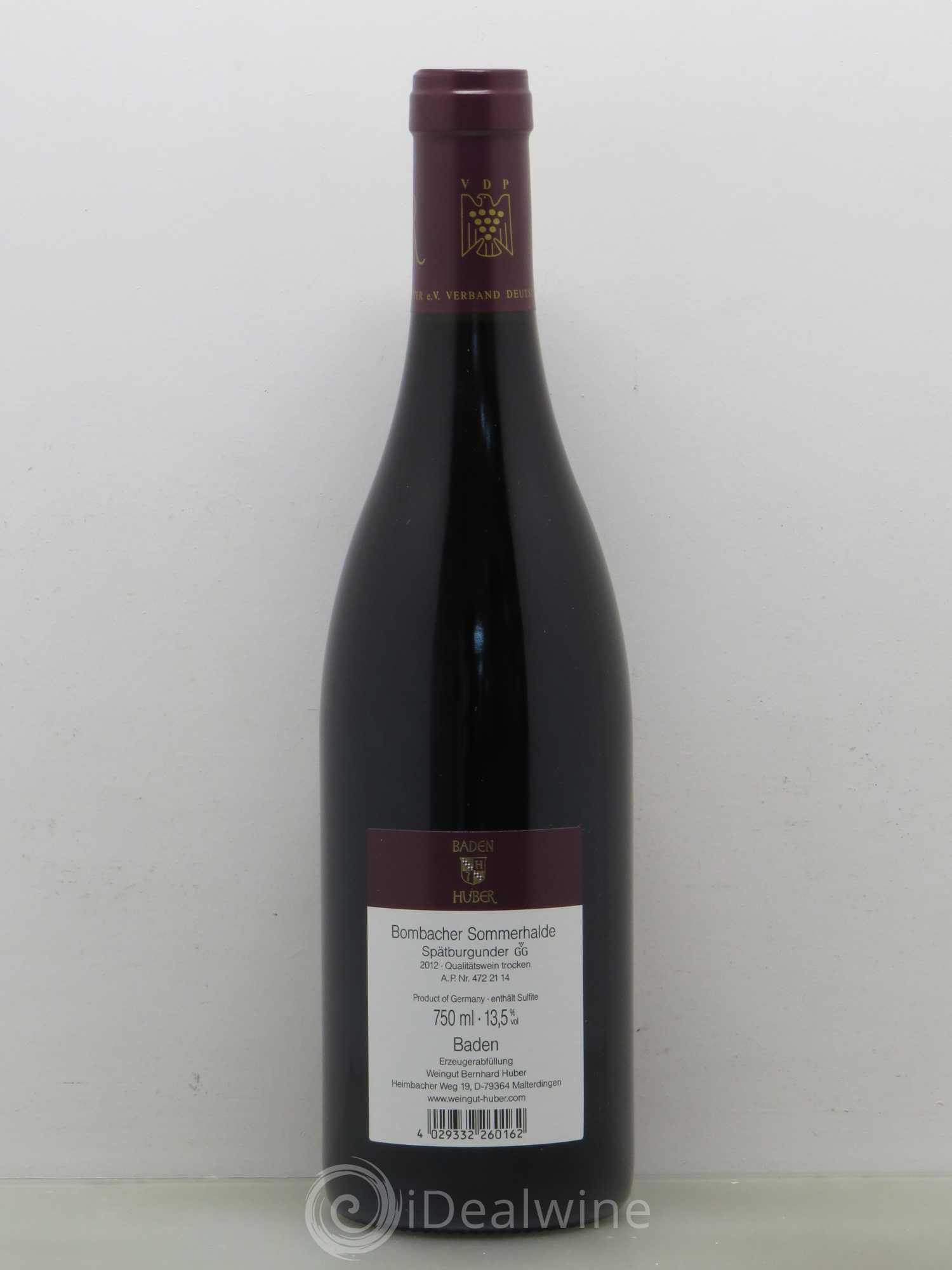 Allemagne Sommerhalde Sparburgunder (pinot noir) R GG Prädikats Qualitätswein Trocken Bernard Huber Baden 2012 - Posten von 1 Flasche - 1