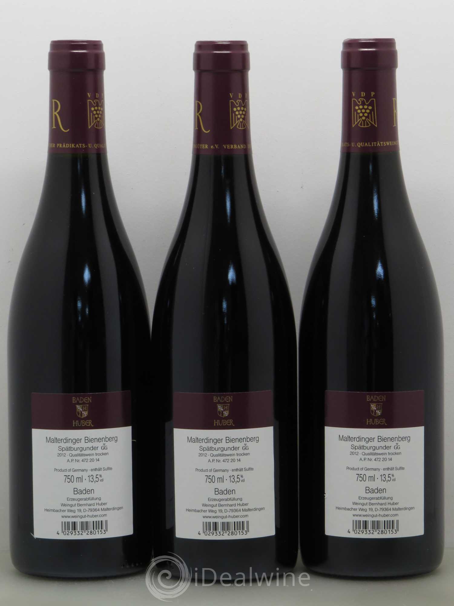Allemagne Bienenberg Sparburgunder (pinot noir) R GG Prädikats Qualitätswein Trocken Bernard Huber Baden 2012 - Posten von 3 Flaschen - 1