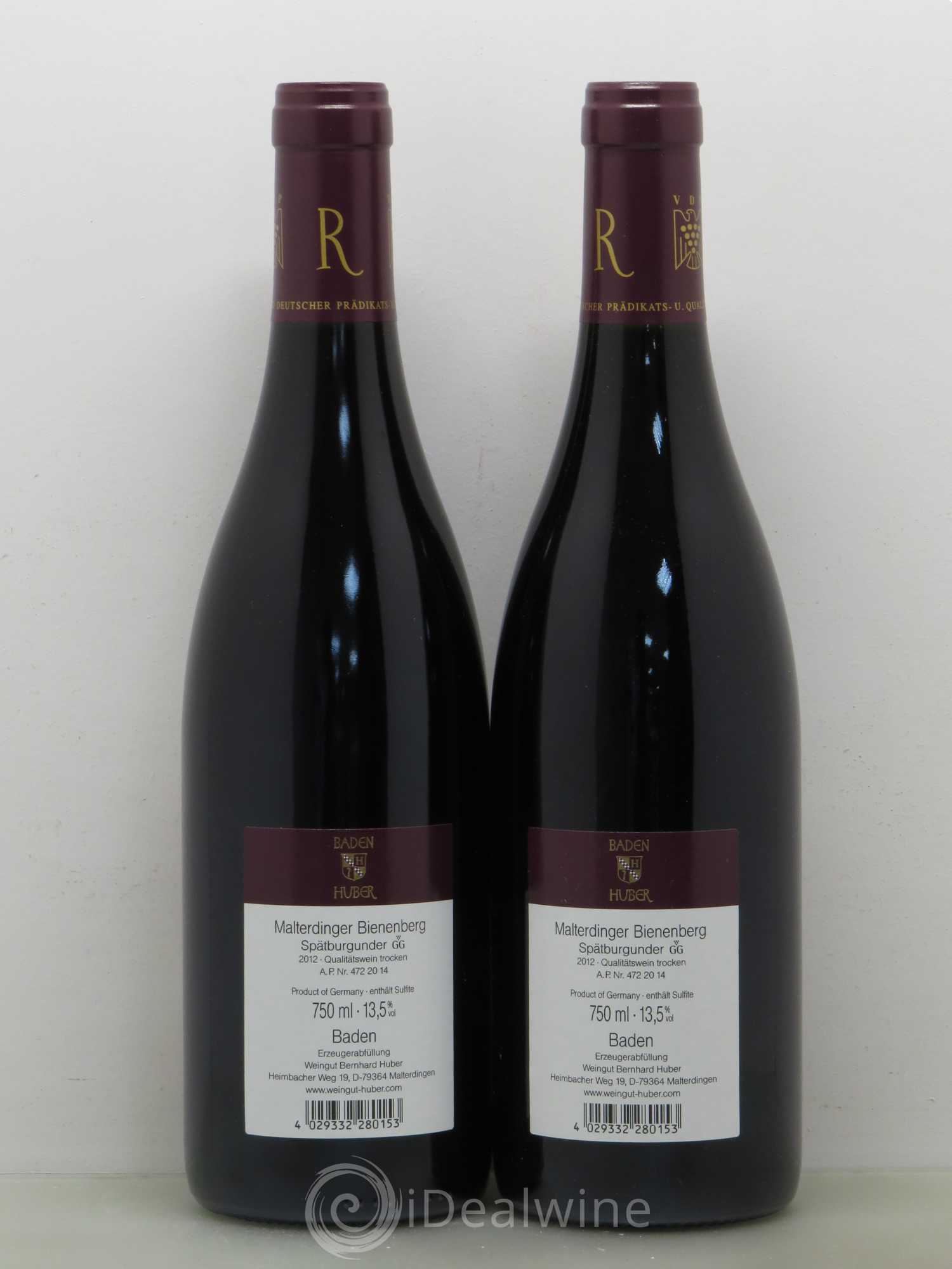 Allemagne Bienenberg Sparburgunder (pinot noir) R GG Prädikats Qualitätswein Trocken Bernard Huber Baden 2012 - Posten von 2 Flaschen - 1