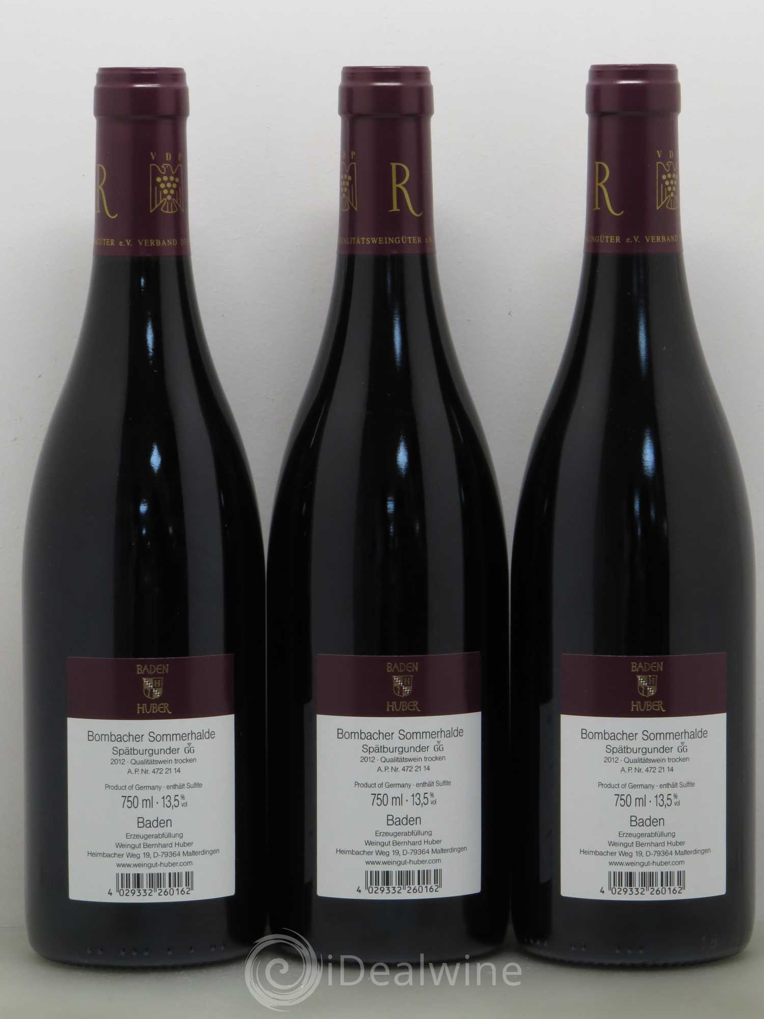 Allemagne Sommerhalde Sparburgunder (pinot noir) R GG Prädikats Qualitätswein Trocken Bernard Huber Baden 2012 - Posten von 6 Flaschen - 2