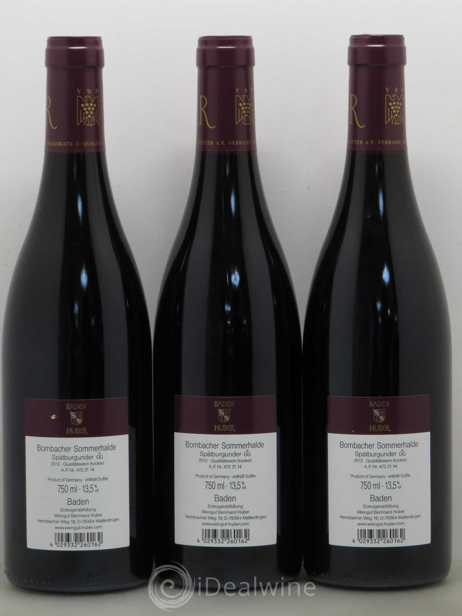 Allemagne Sommerhalde Sparburgunder (pinot noir) R GG Prädikats Qualitätswein Trocken Bernard Huber Baden 2012 - Posten von 6 Flaschen - 4