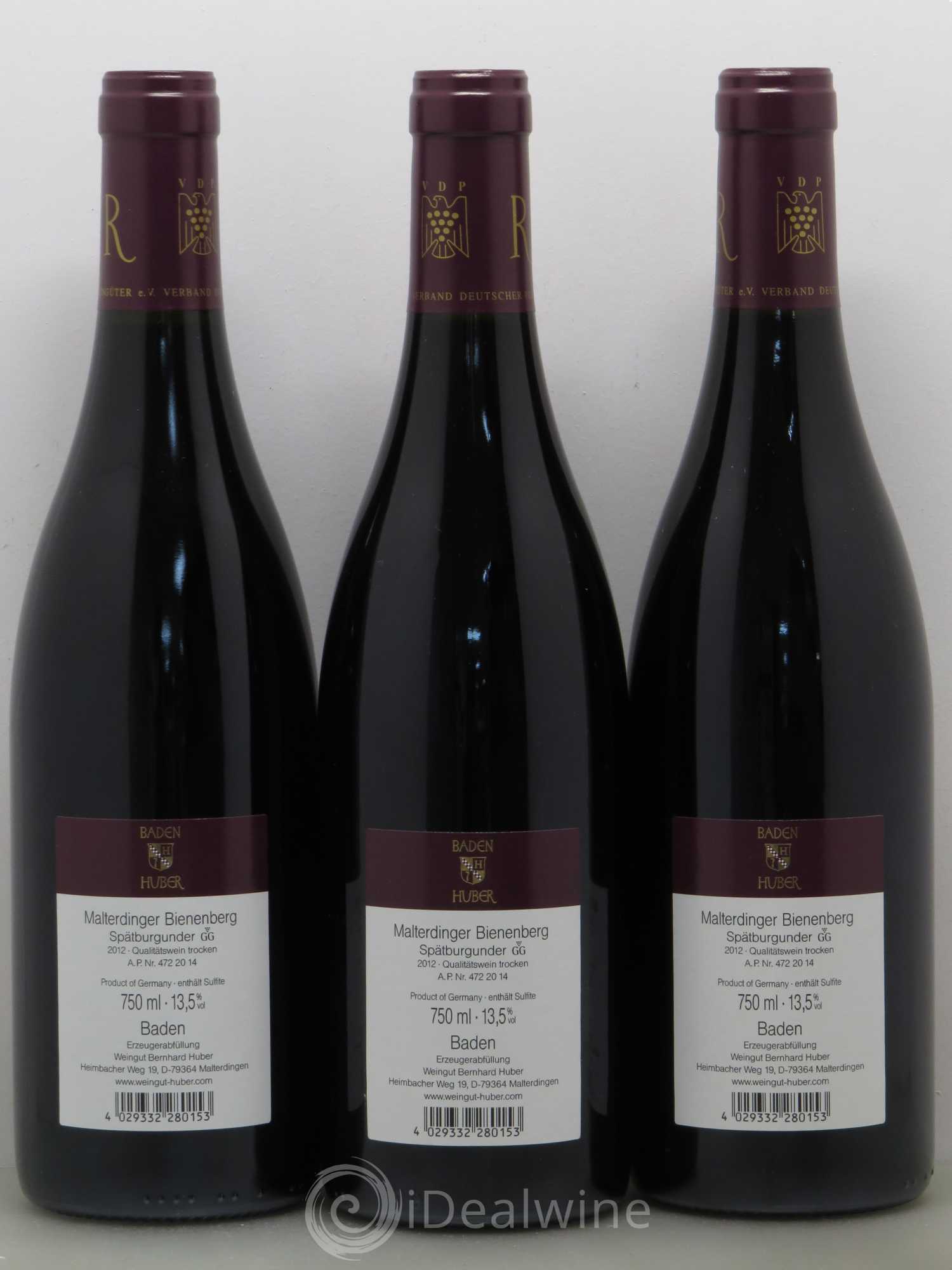 Allemagne Bienenberg Sparburgunder (pinot noir) R GG Prädikats Qualitätswein Trocken Bernard Huber Baden 2012 - Posten von 6 Flaschen - 2