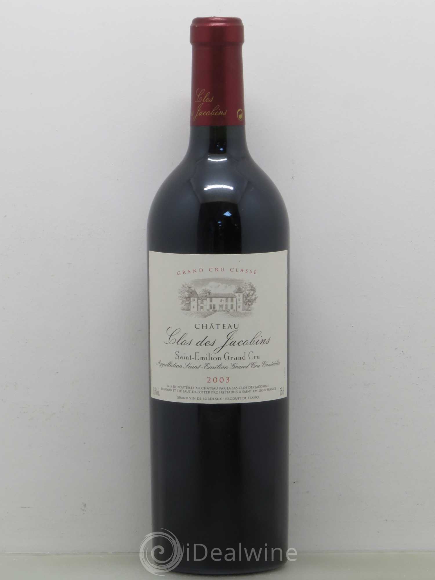 Château Clos des Jacobins Grand Cru Classé 2003 - Lot de 1 bouteille - 0