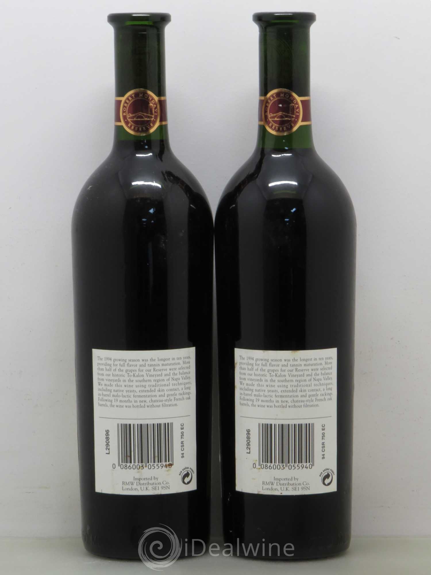 USA Cabernet Sauvignon Réserve Napa Robert Mondavi 1994 - Posten von 2 Flaschen - 1