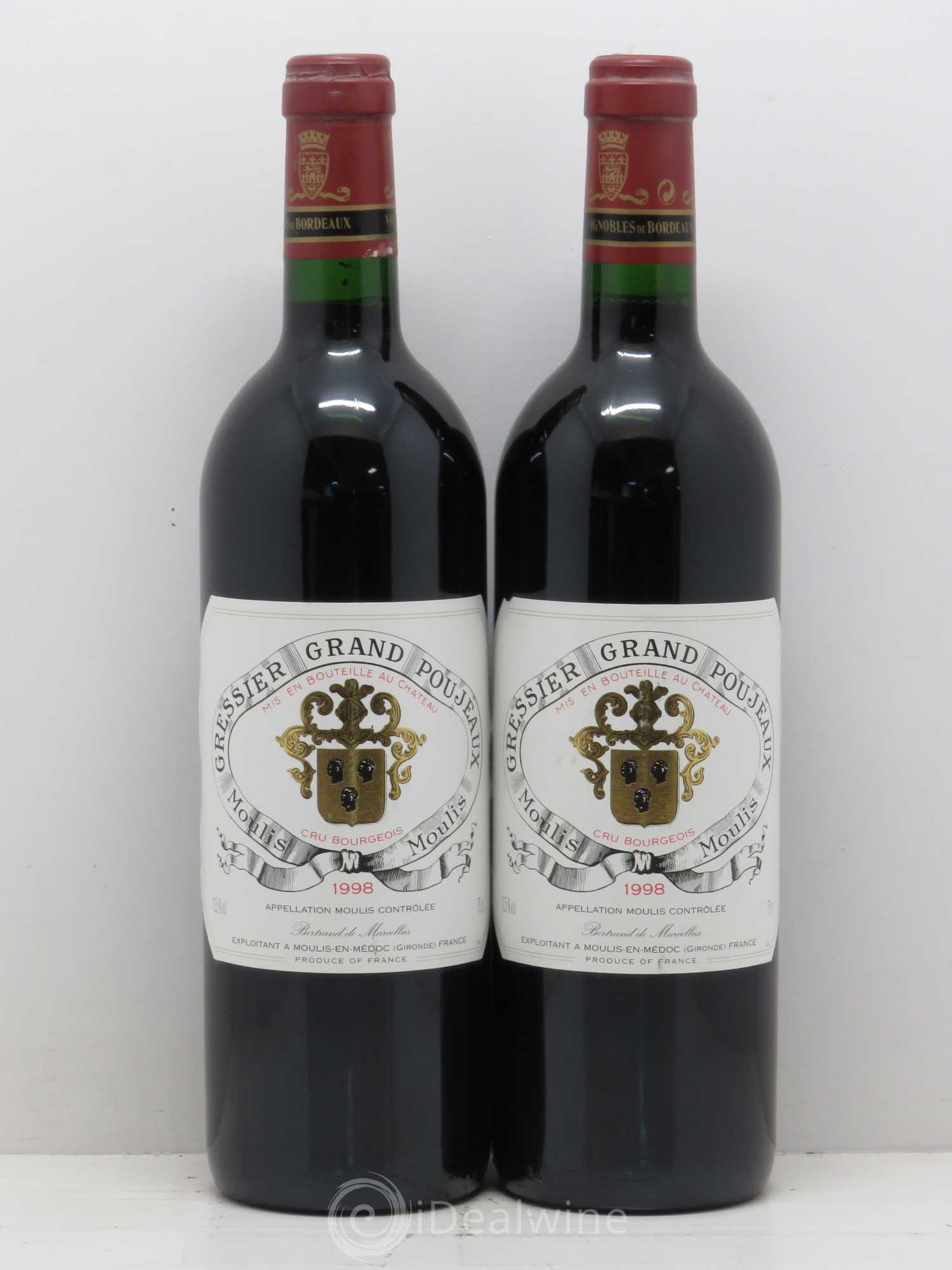 Château Gressier Grand Poujeaux Cru Bourgeois 1998 - Lot de 2 bouteilles - 0