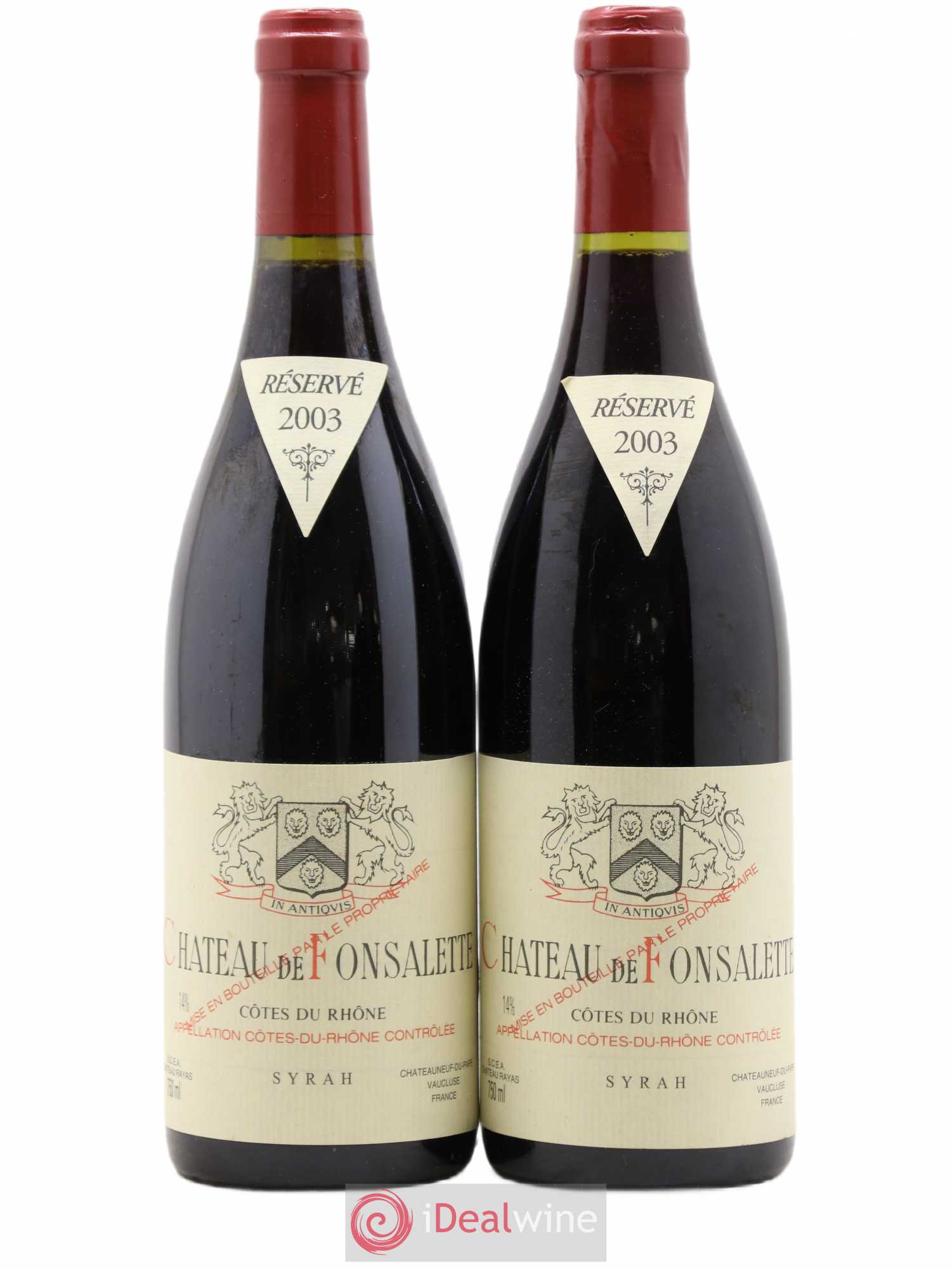 Côtes-du-Rhône Cuvée Syrah Château de Fonsalette 2003 - Lot de 2 bouteilles - 0
