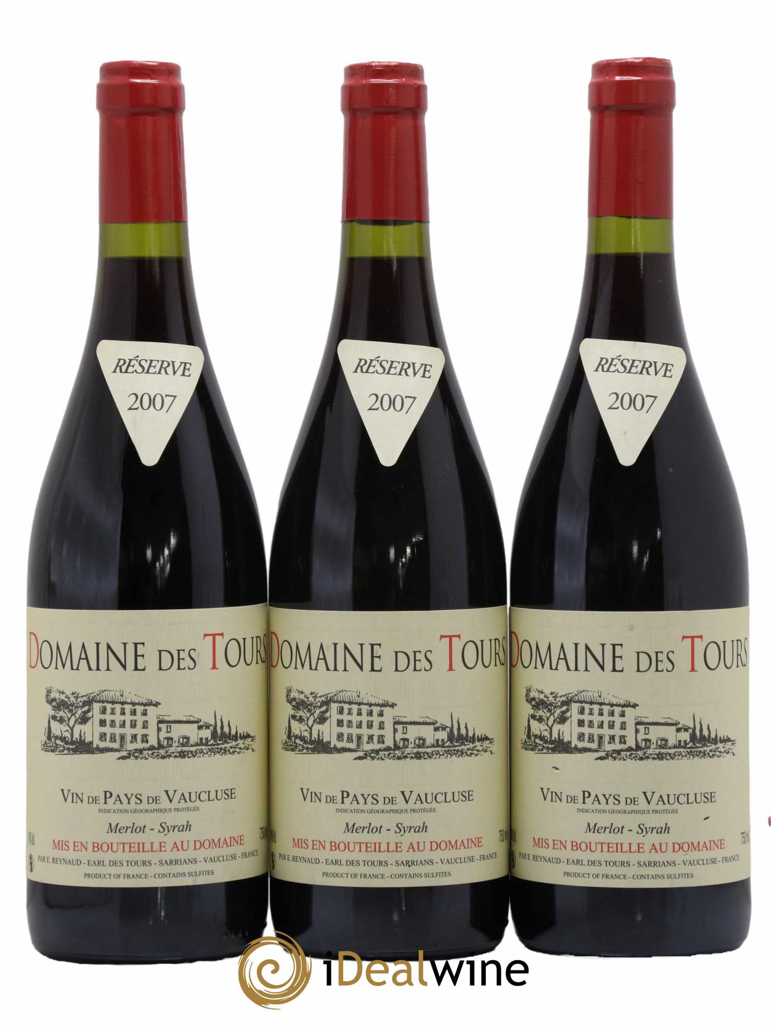 Vaucluse Domaine des Tours Merlot-Syrah Emmanuel Reynaud 2007 - Lot de 3 bouteilles - 0