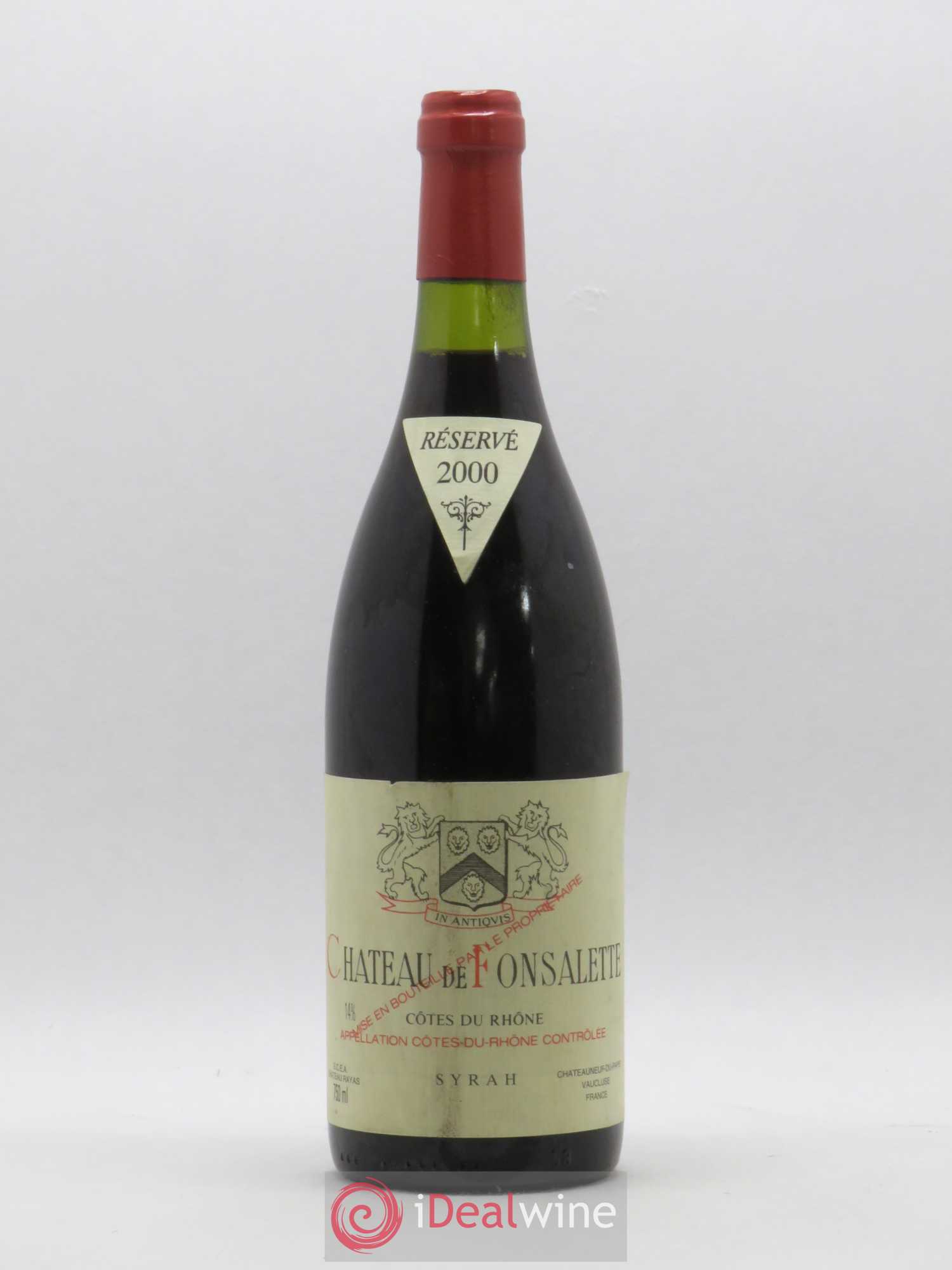 Côtes-du-Rhône Cuvée Syrah Château de Fonsalette 2000 - Lot de 1 bouteille - 0