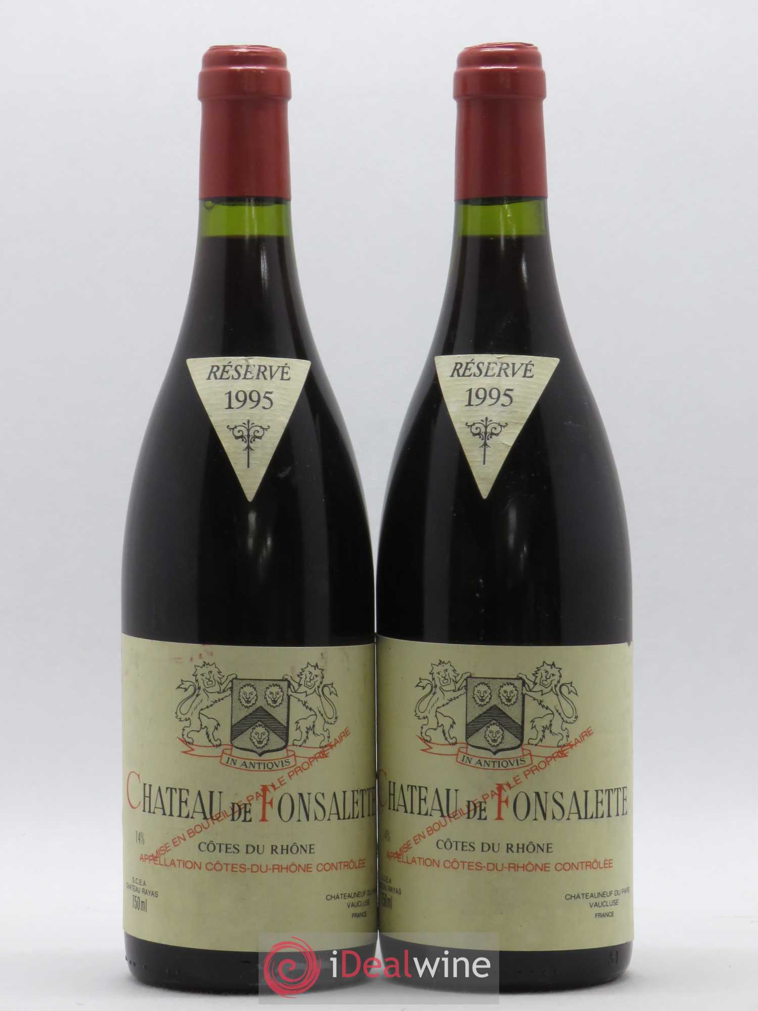 Côtes-du-Rhône Château de Fonsalette Emmanuel Reynaud 1995 - Lot de 2 bouteilles - 0