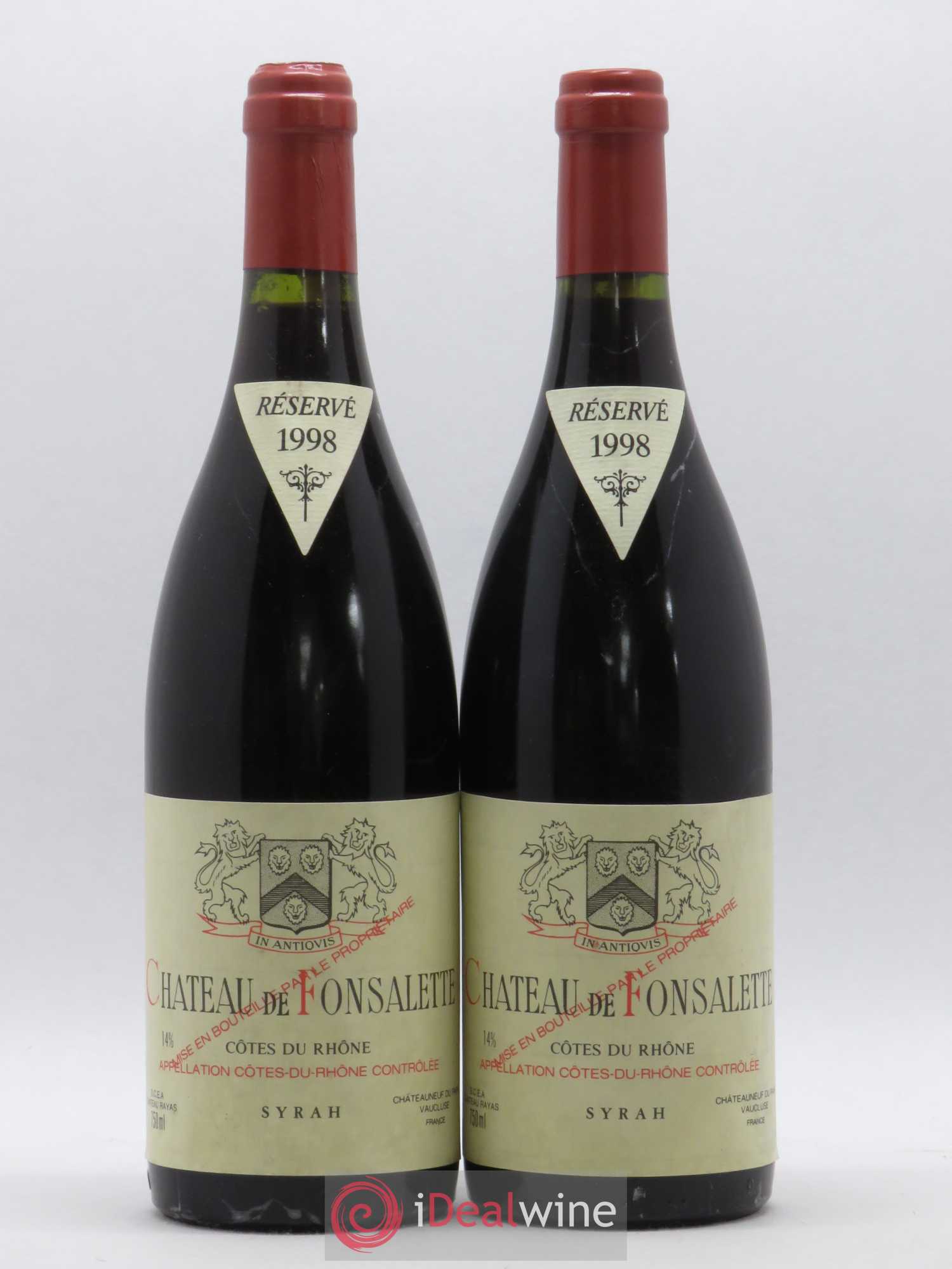 Côtes-du-Rhône Cuvée Syrah Château de Fonsalette 1998 - Lot de 2 bouteilles - 0