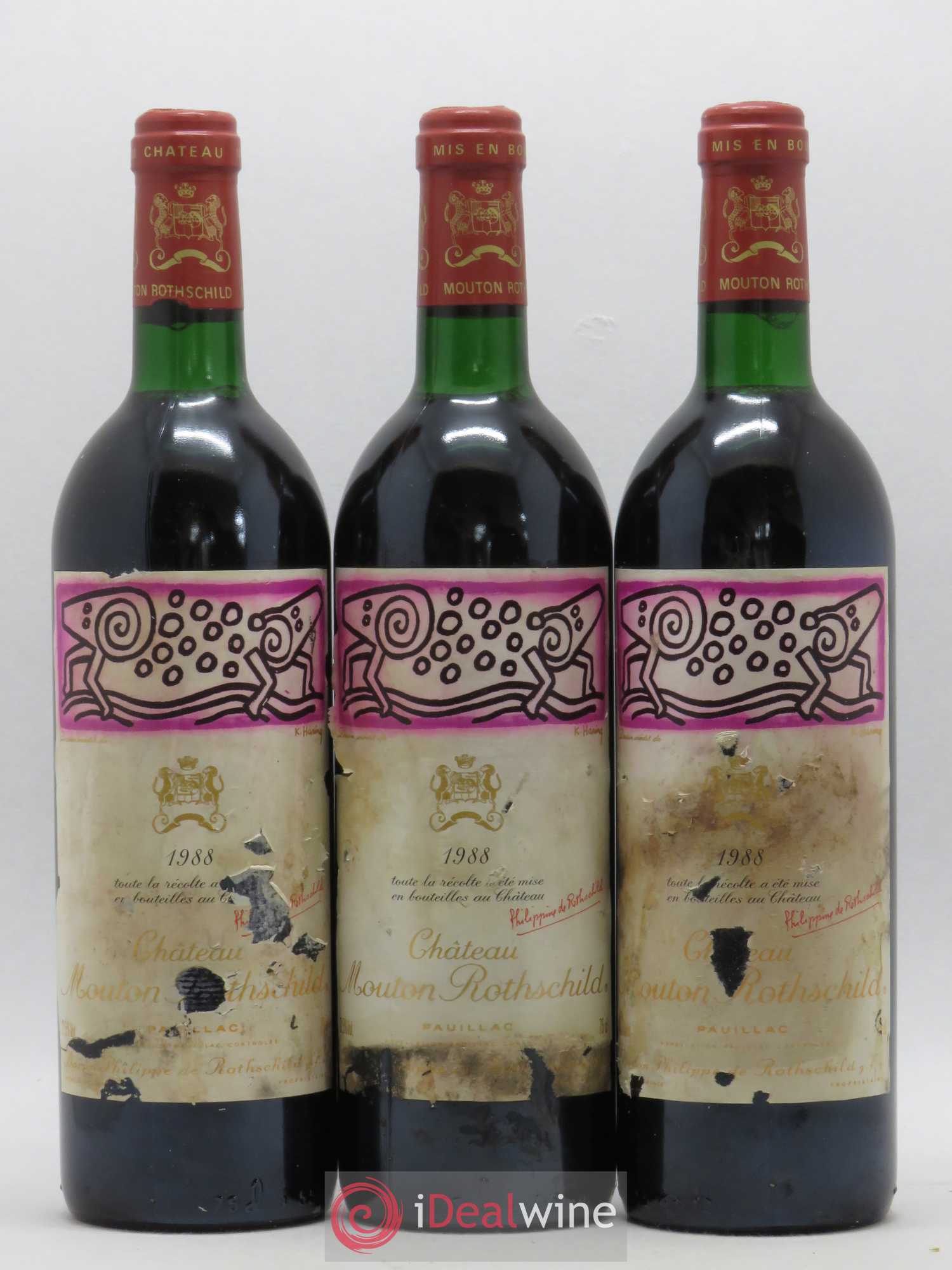 Château Mouton Rothschild 1er Grand Cru Classé 1988 - Lot de 3 bouteilles - 0