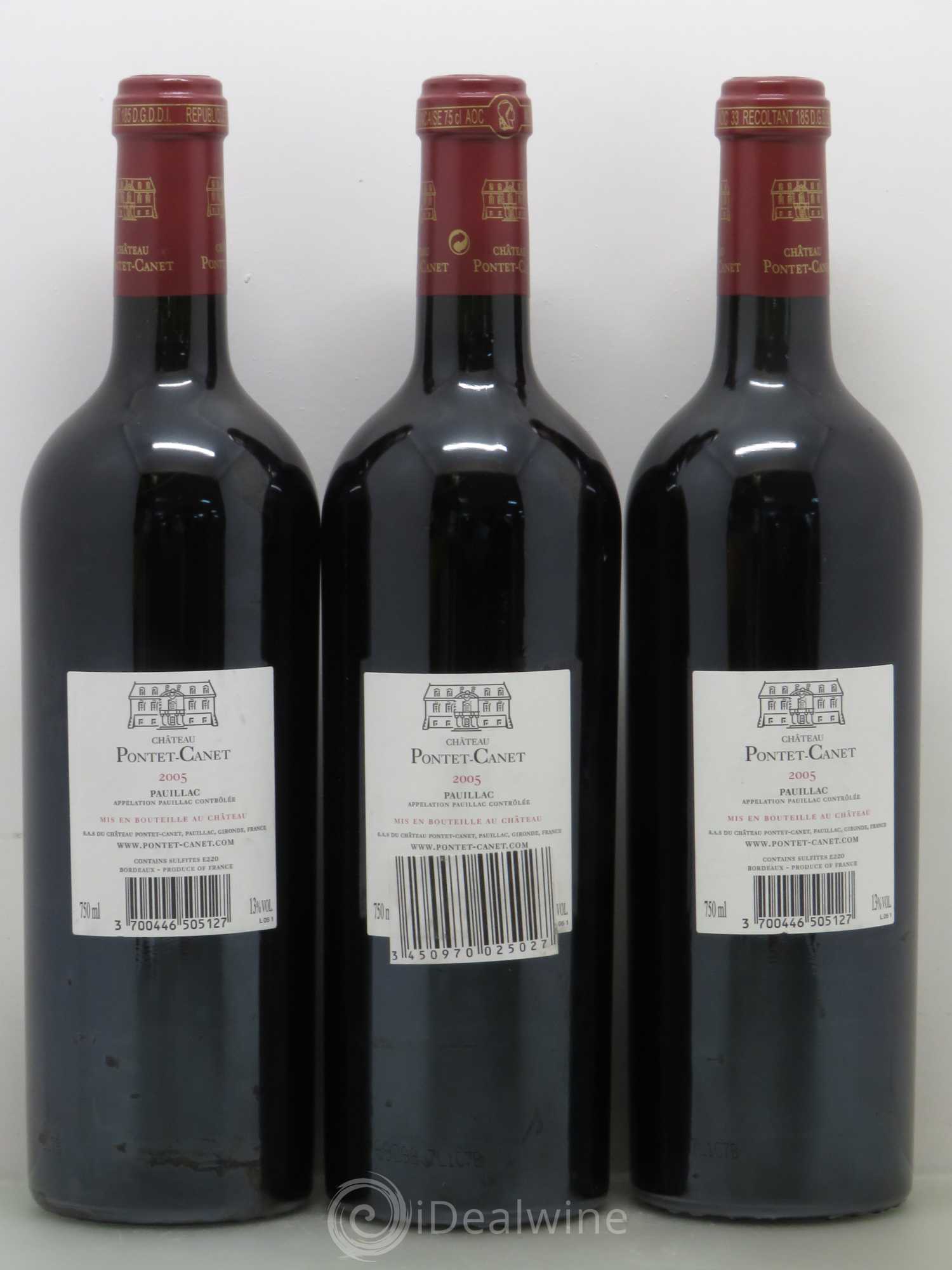 Château Pontet Canet 5ème Grand Cru Classé 2005 - Lot de 3 bouteilles - 1