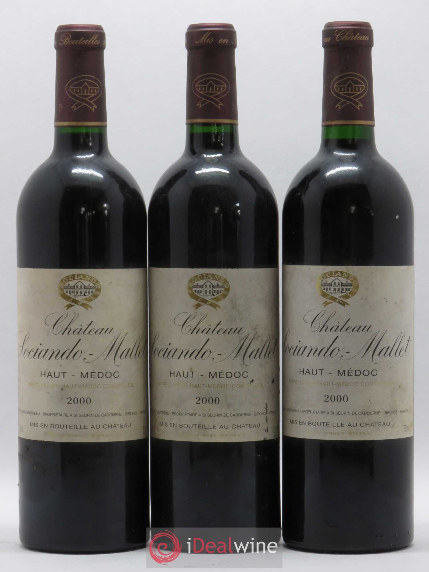 Château Sociando Mallet 2000 - Lot de 3 bouteilles - 0