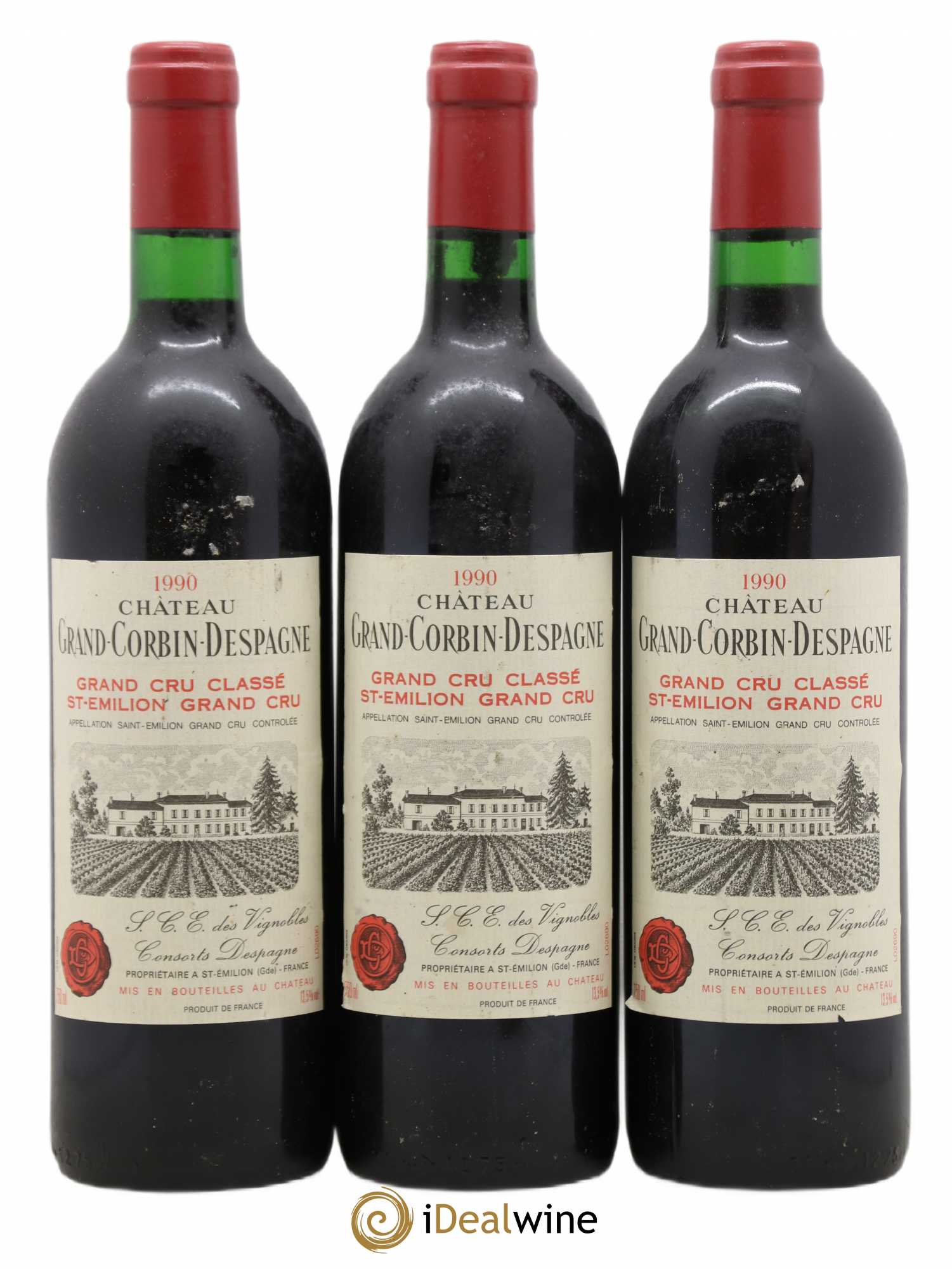 Château Grand Corbin Despagne Grand Cru Classé 1990 - Lot de 3 bouteilles - 0