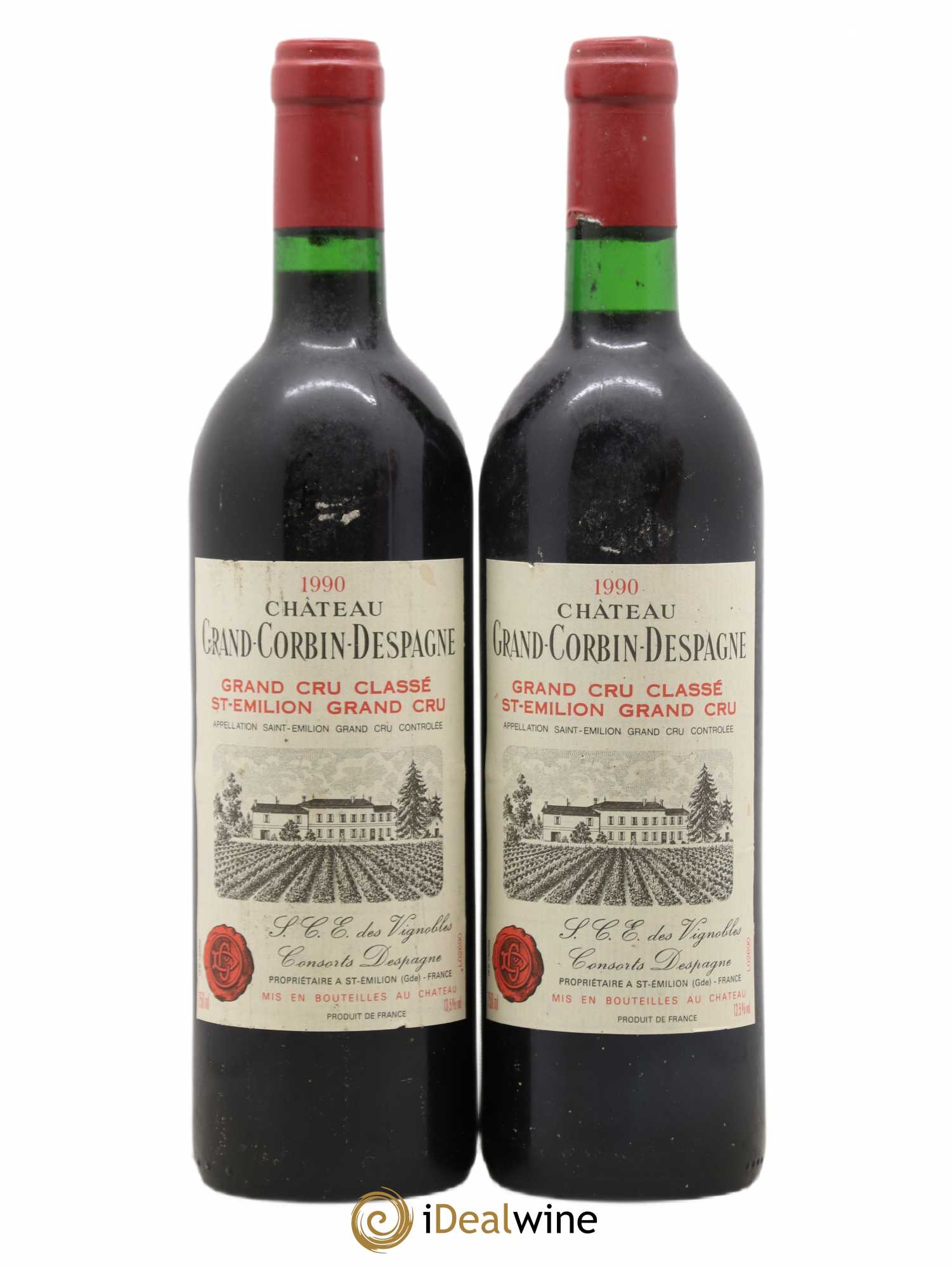 Château Grand Corbin Despagne Grand Cru Classé 1990 - Lot de 2 bouteilles - 0