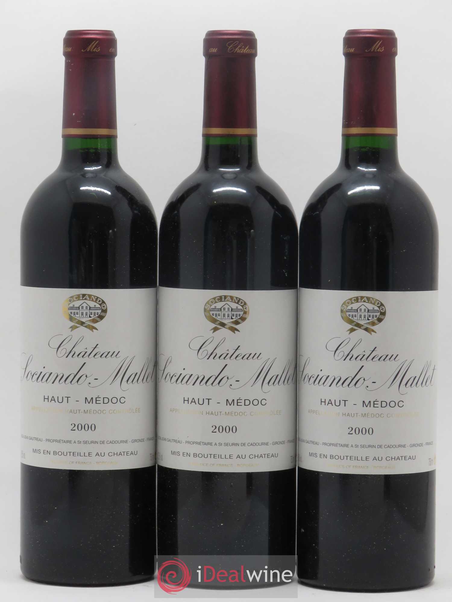 Château Sociando Mallet 2000 - Lot de 3 bouteilles - 0
