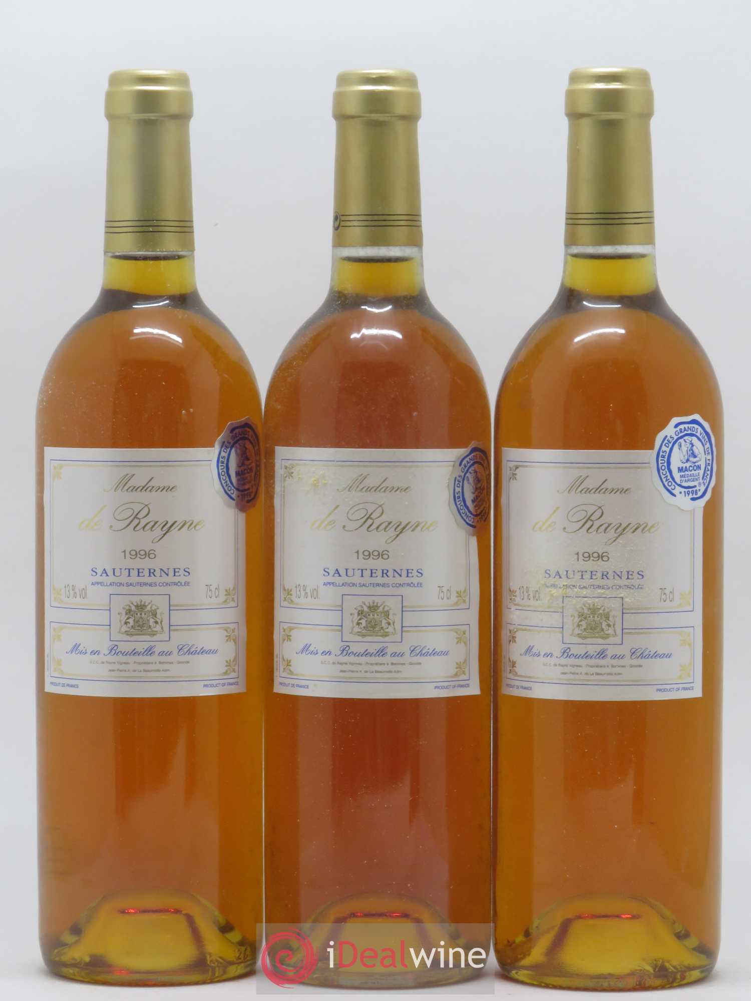 Sauternes Madame de Rayne 1996 - Lot of 12 bottles - 1