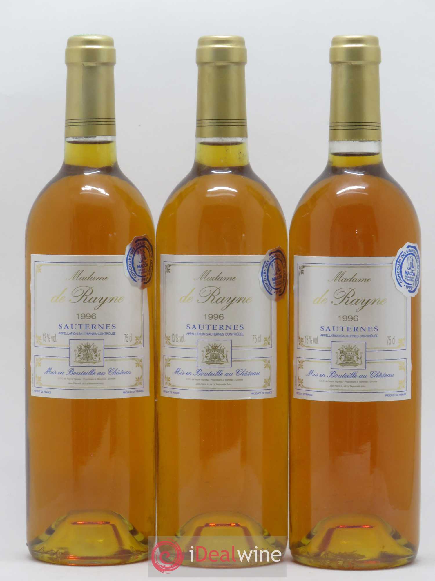 Sauternes Madame de Rayne 1996 - Lot of 12 bottles - 3