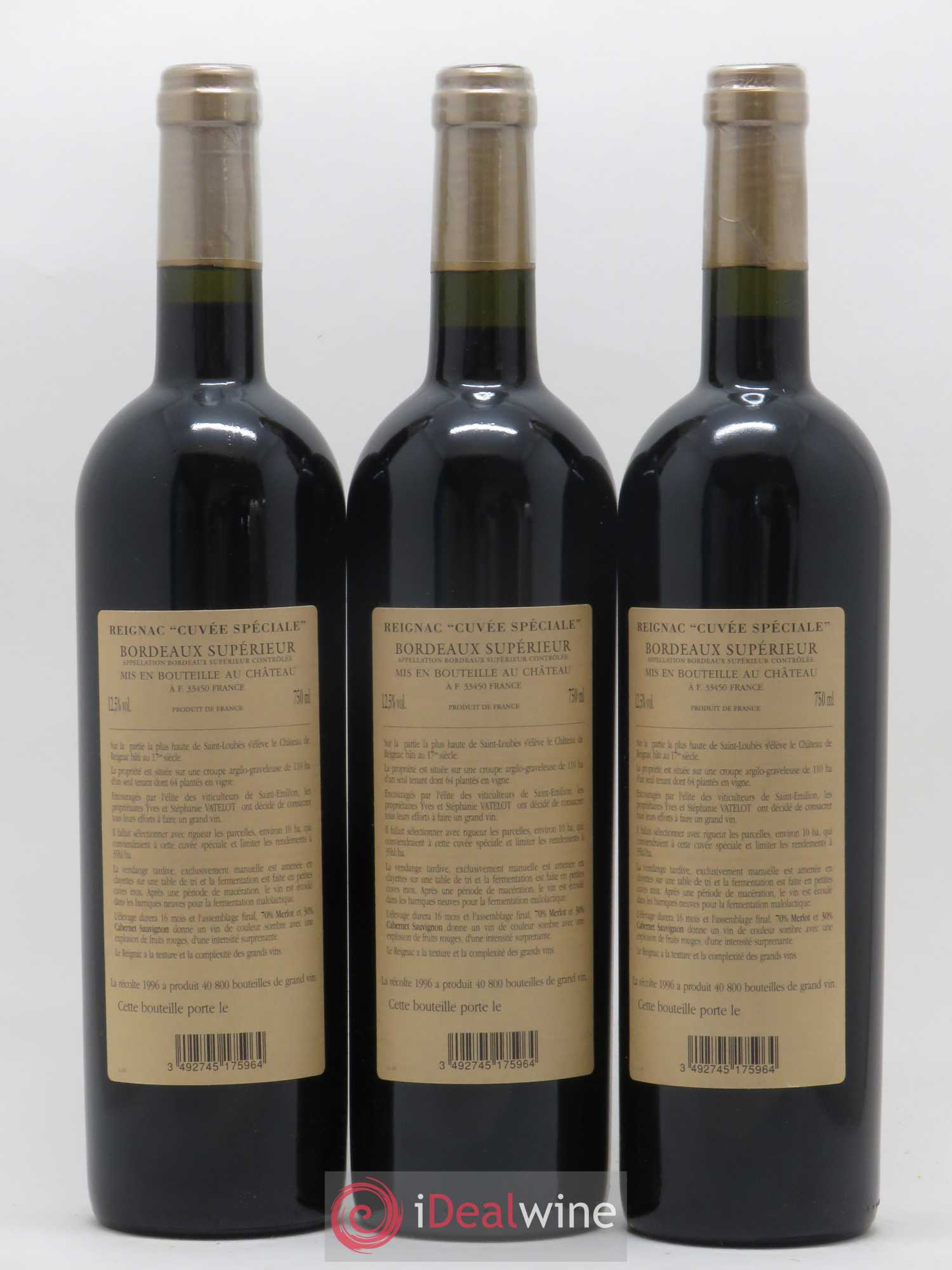 Grand vin de Reignac Cuvée Spéciale 1996 - Lot de 12 bouteilles - 6