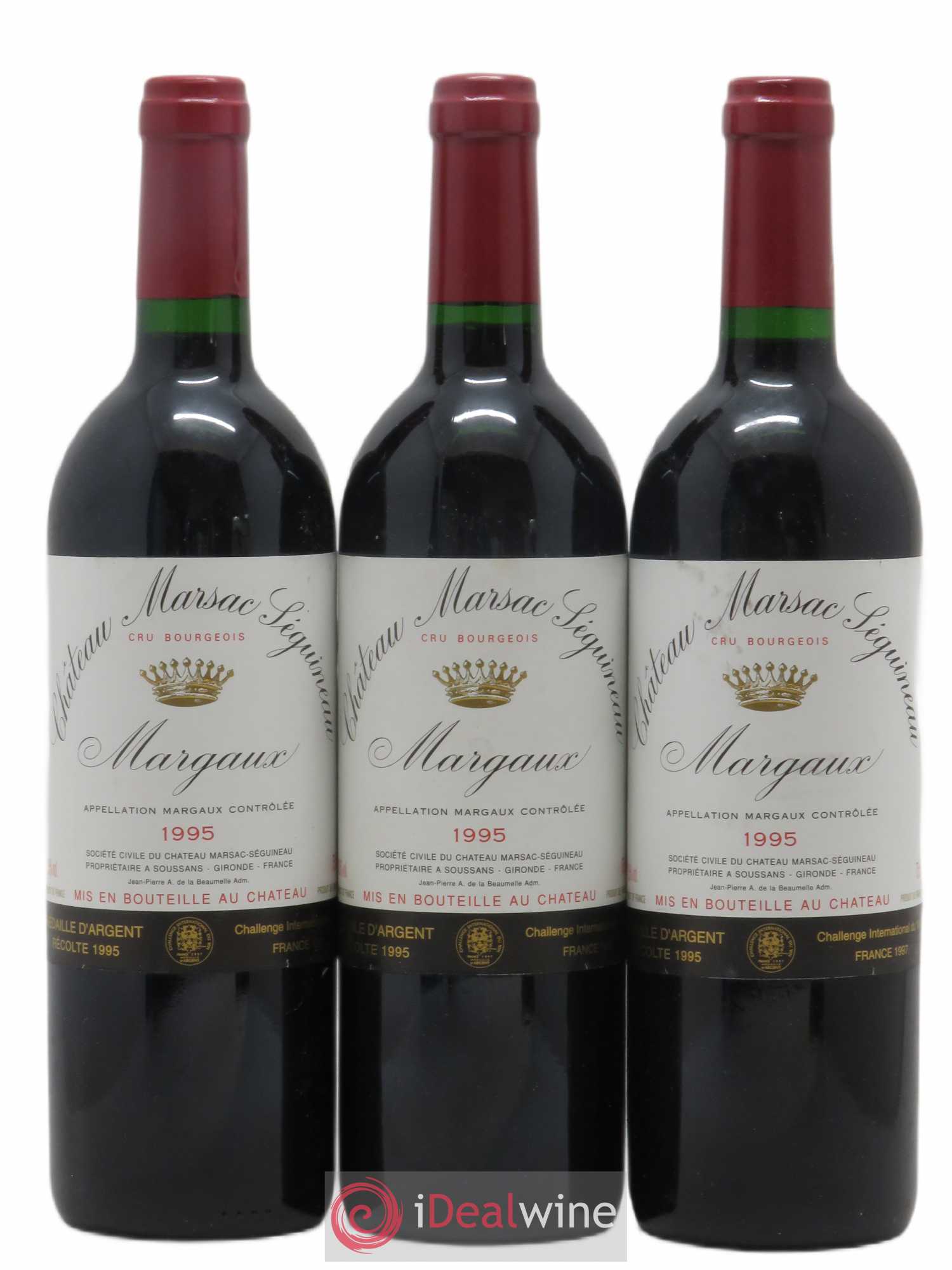 Château Marsac Séguineau Cru Bourgeois 1995 - Lot de 3 bouteilles - 0