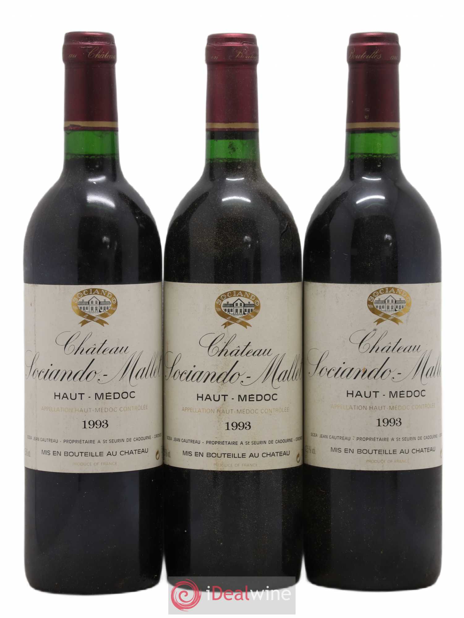 Château Sociando Mallet 1993 - Lot de 3 bouteilles - 0
