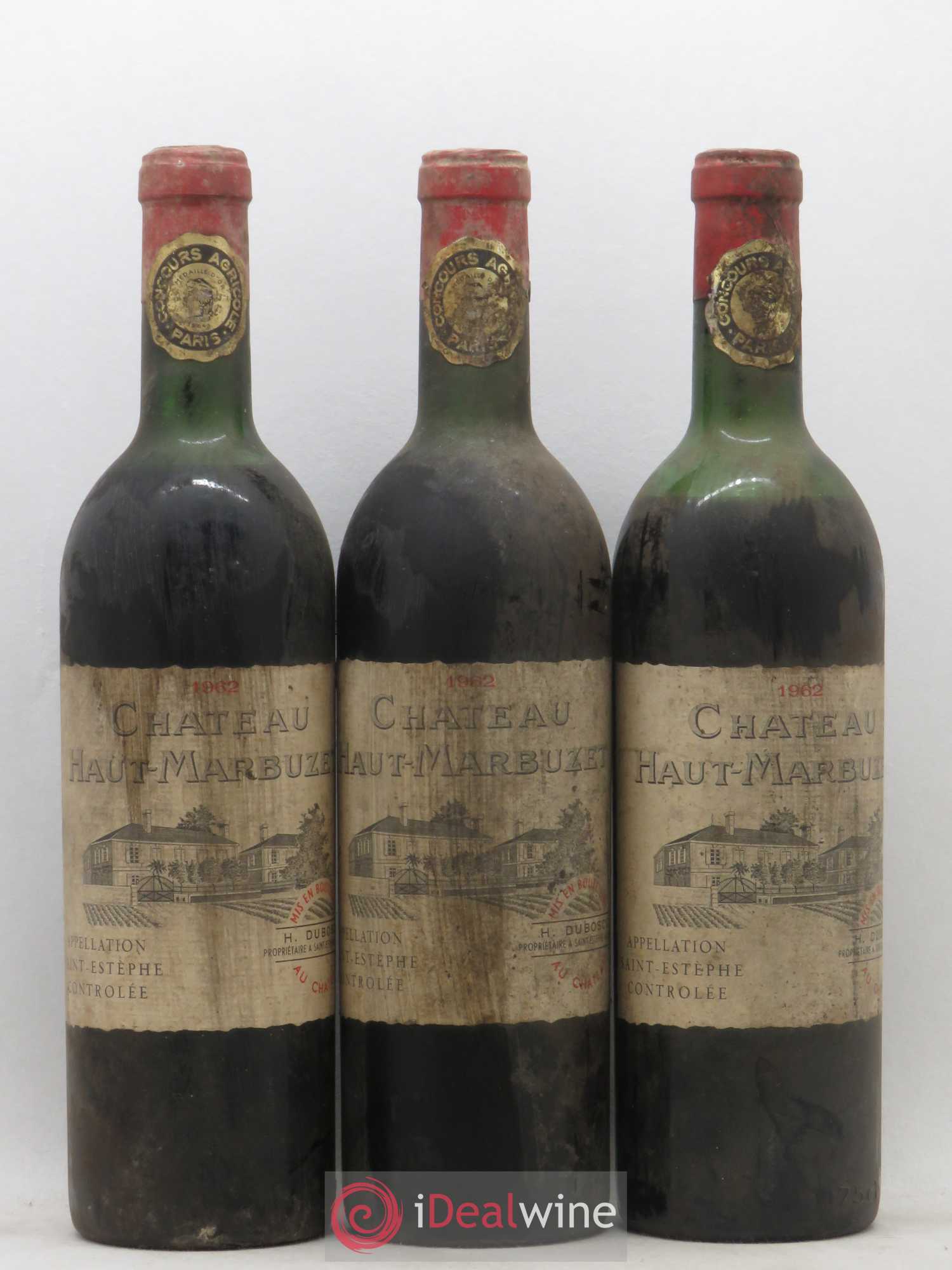 Château Haut Marbuzet 1962 - Lot de 3 bouteilles - 0