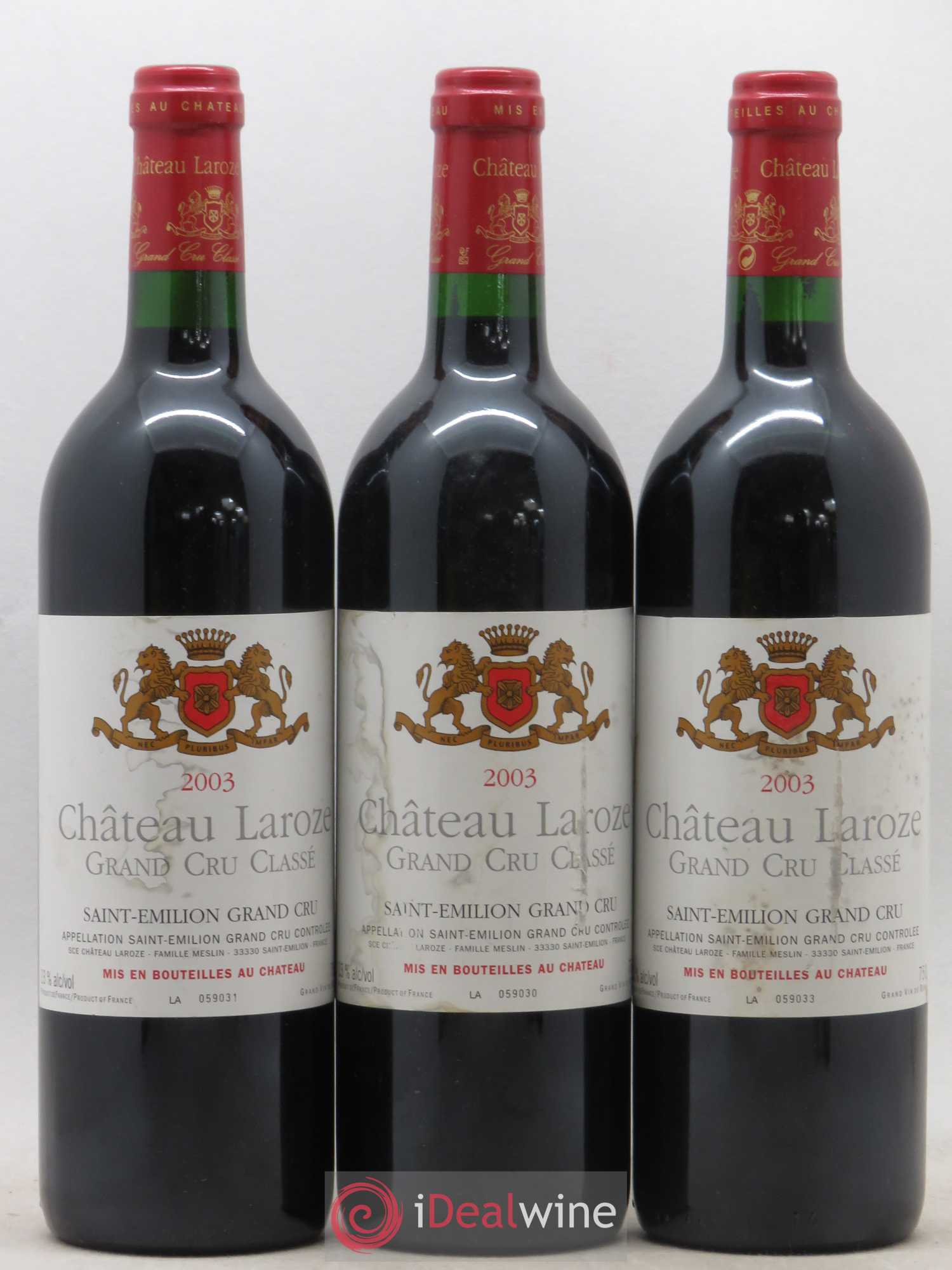 Château Laroze Grand Cru Classé 2003 - Lot de 3 bouteilles - 0