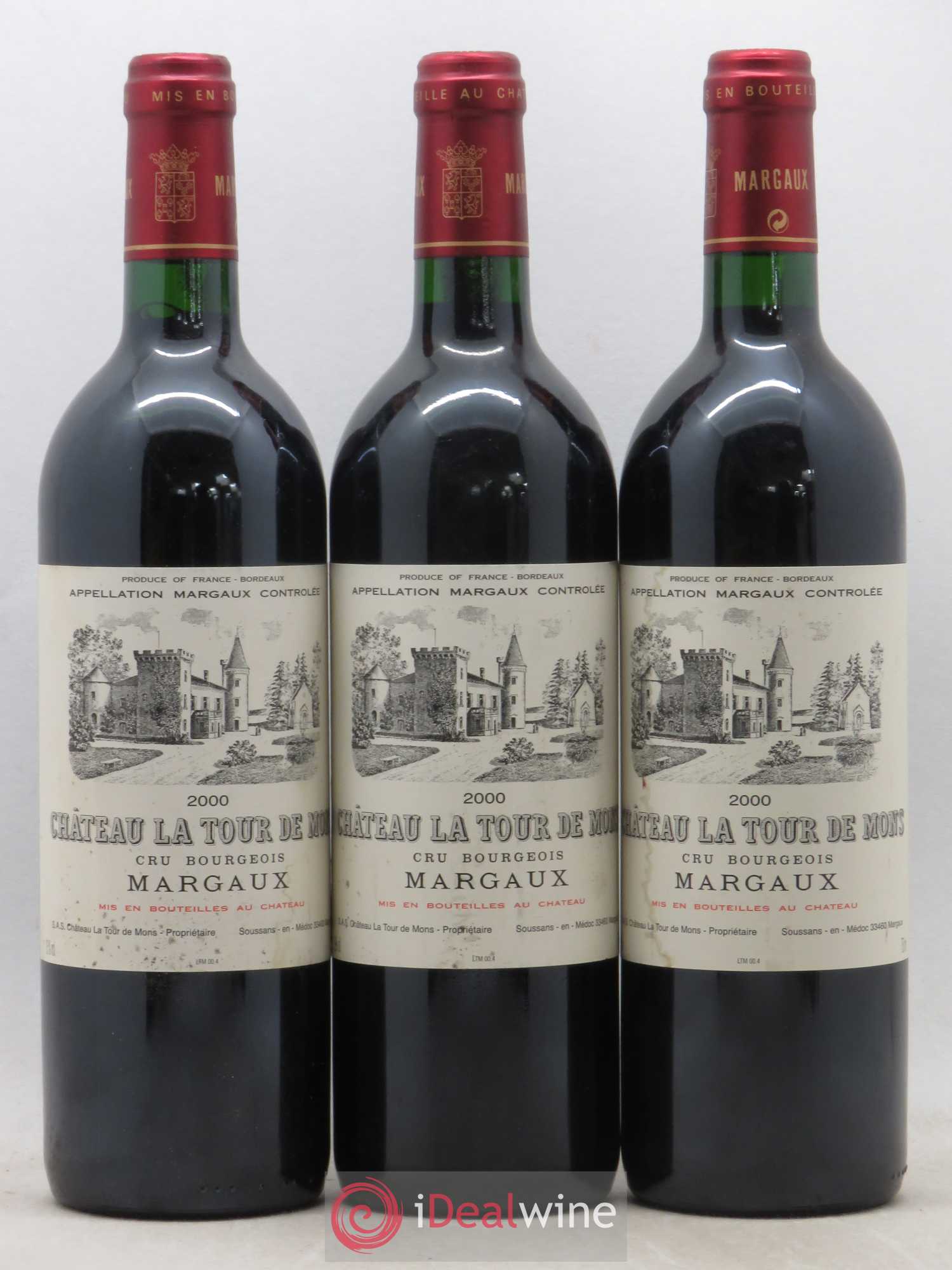 Château la Tour de Mons Cru Bourgeois 2000 - Lot de 3 bouteilles - 0