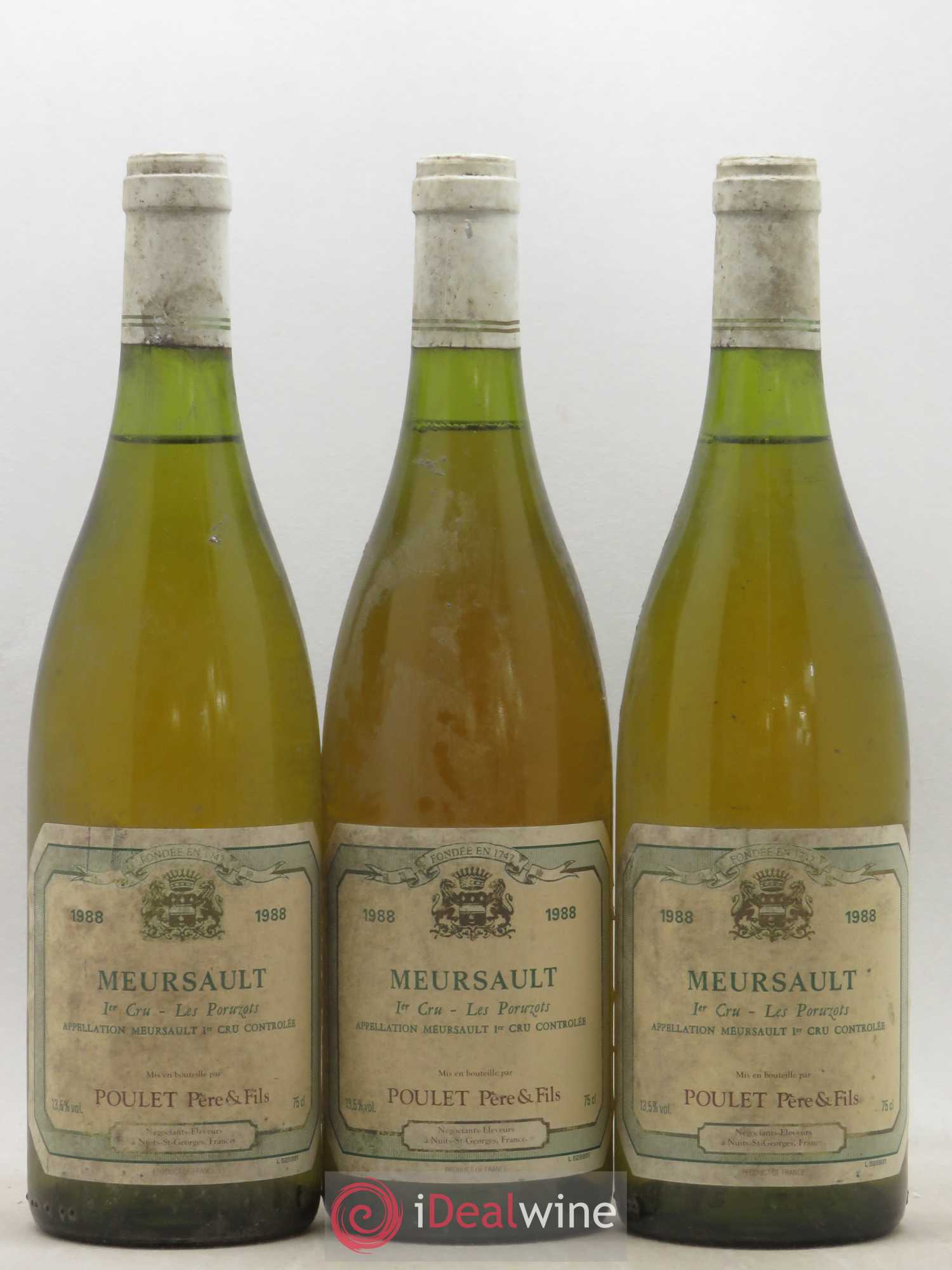 Meursault 1er Cru Les Poruzots Poulet Pere et Fils 1988 - Posten von 3 Flaschen - 0