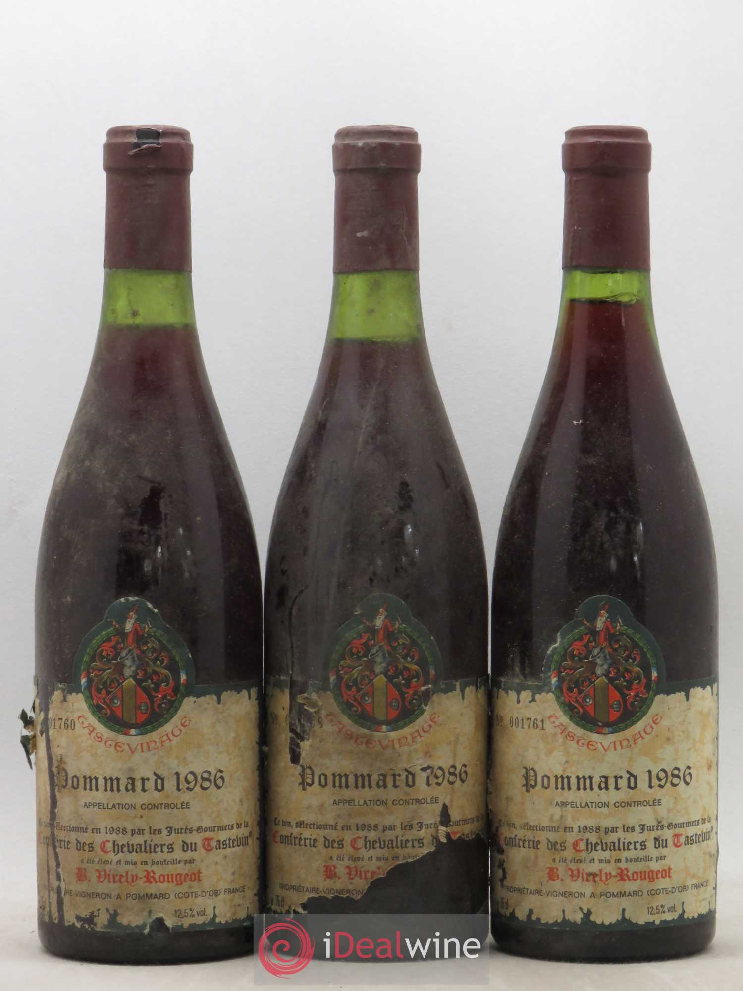 Pommard Virely-Rougeot Tastevinage 1986 - Lot de 3 bouteilles - 0