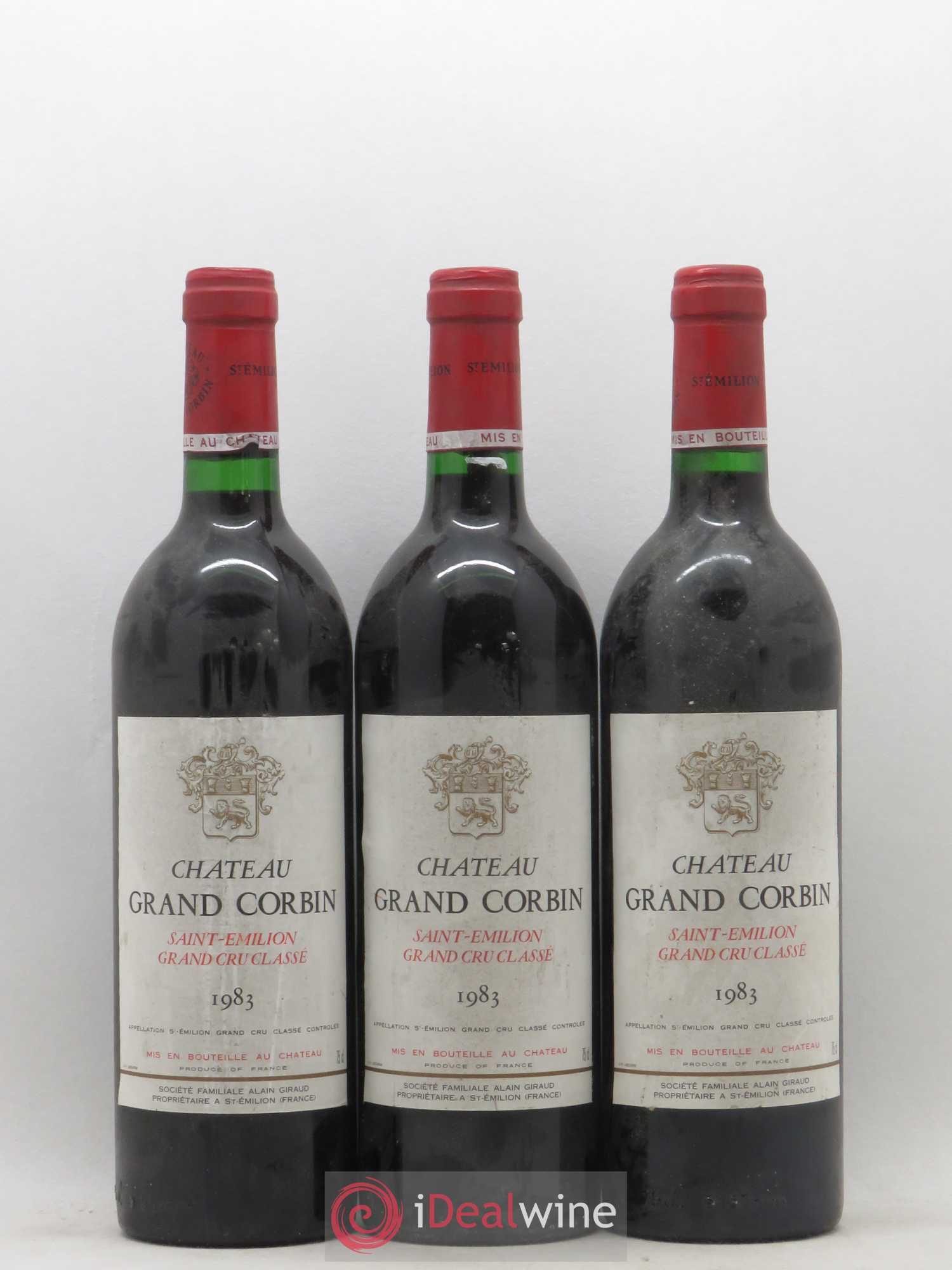 Château Grand Corbin Grand Cru Classé 1983 - Lot de 3 bouteilles - 0