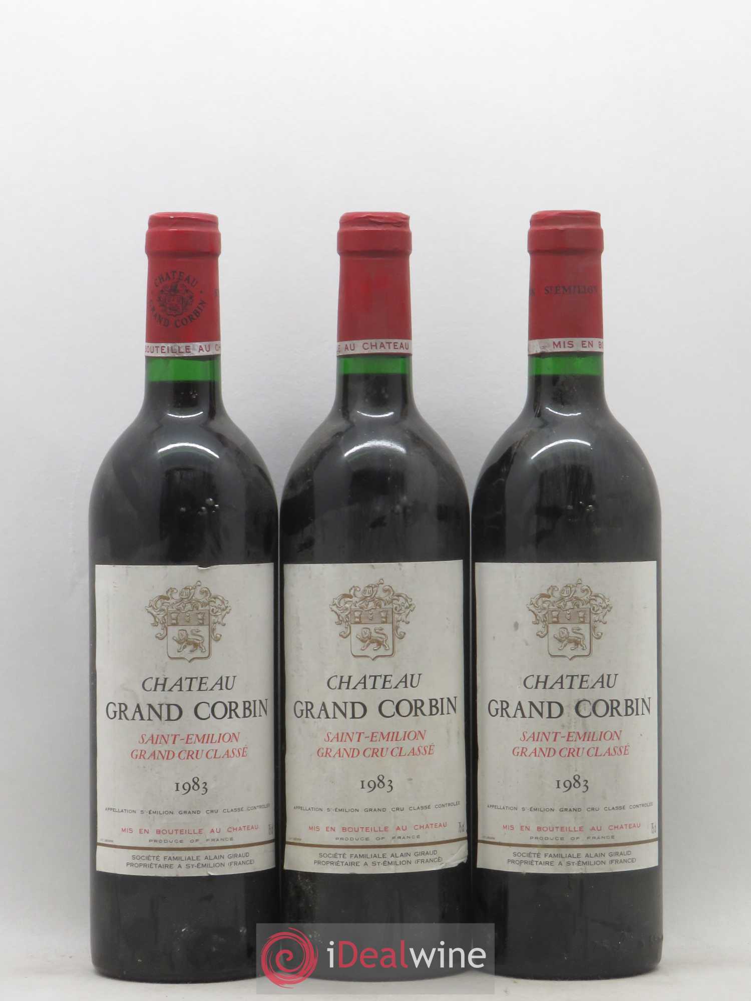 Château Grand Corbin Grand Cru Classé 1983 - Lot de 3 bouteilles - 0