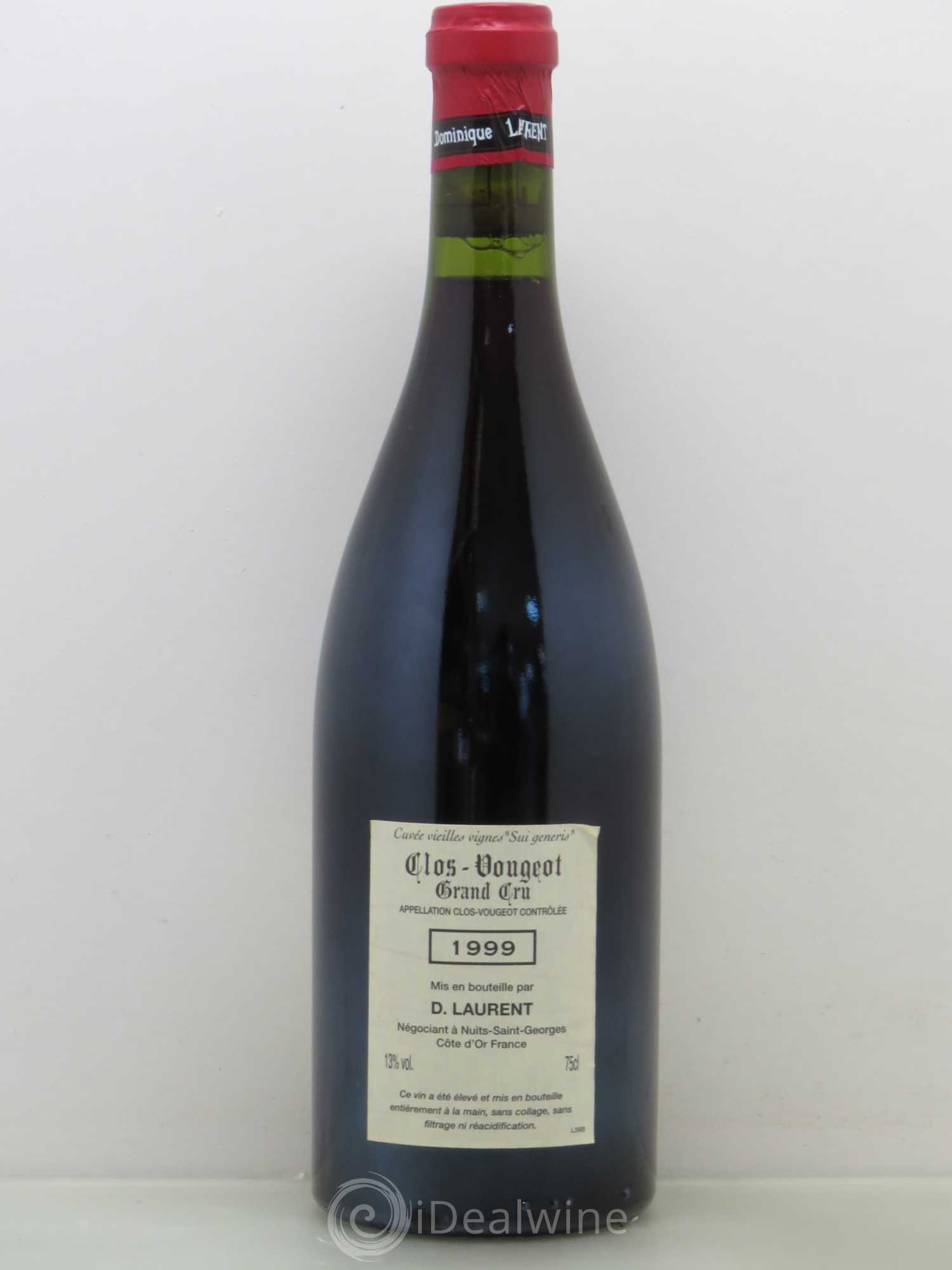 Clos de Vougeot Grand Cru Vieilles vignes Sui Generis Dominique Laurent 1999 - Lot de 1 bouteille - 1