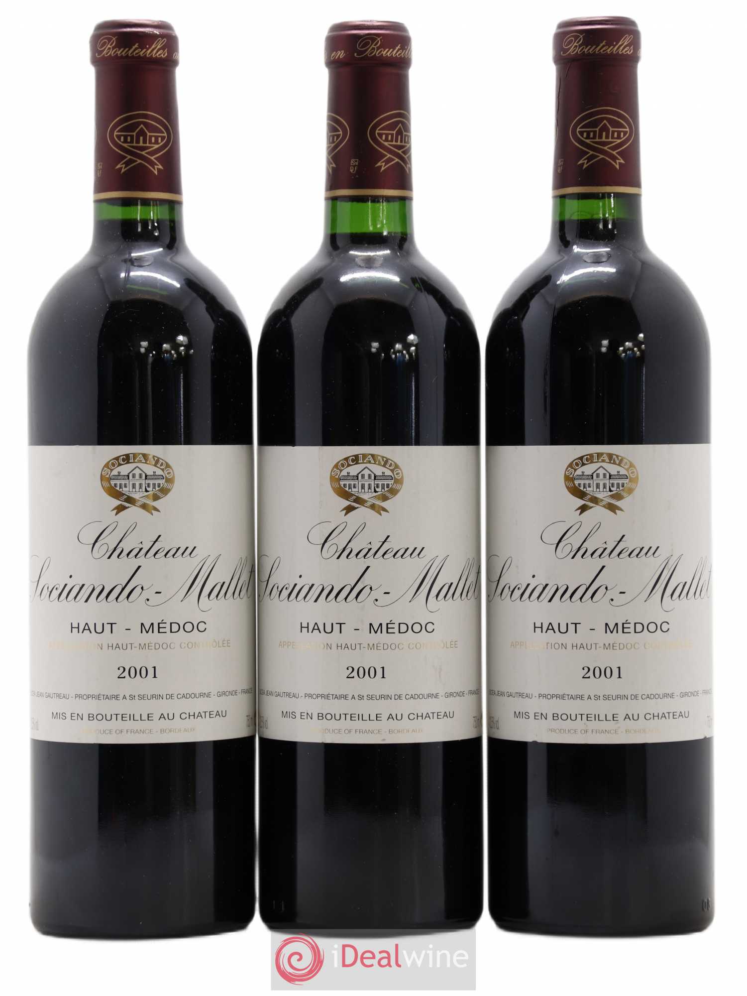 Château Sociando Mallet 2001 - Lot de 3 bouteilles - 0