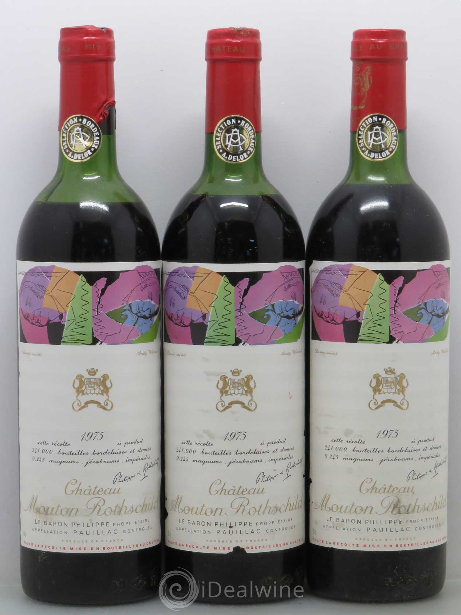 Château Mouton Rothschild 1er Grand Cru Classé 1975 - Lot de 3 bouteilles - 0
