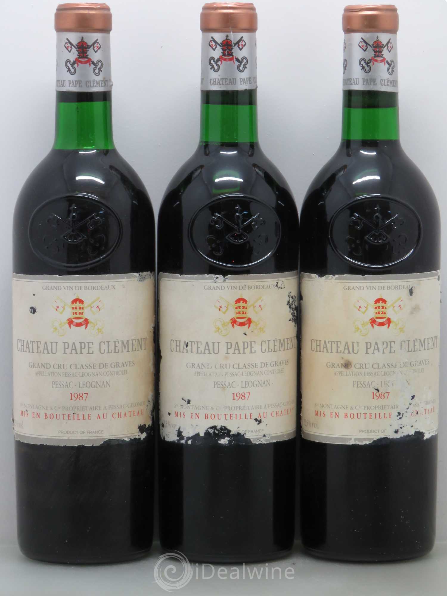 Château Pape Clément Cru Classé de Graves 1987 - Lot de 3 bouteilles - 0