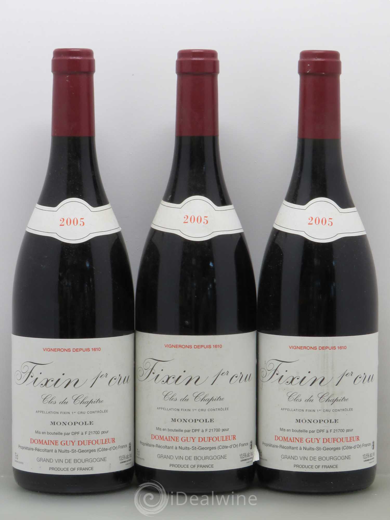 Fixin 1er Cru Clos Du Chapitre Dufouleur 2005 - Posten von 3 Flaschen - 0