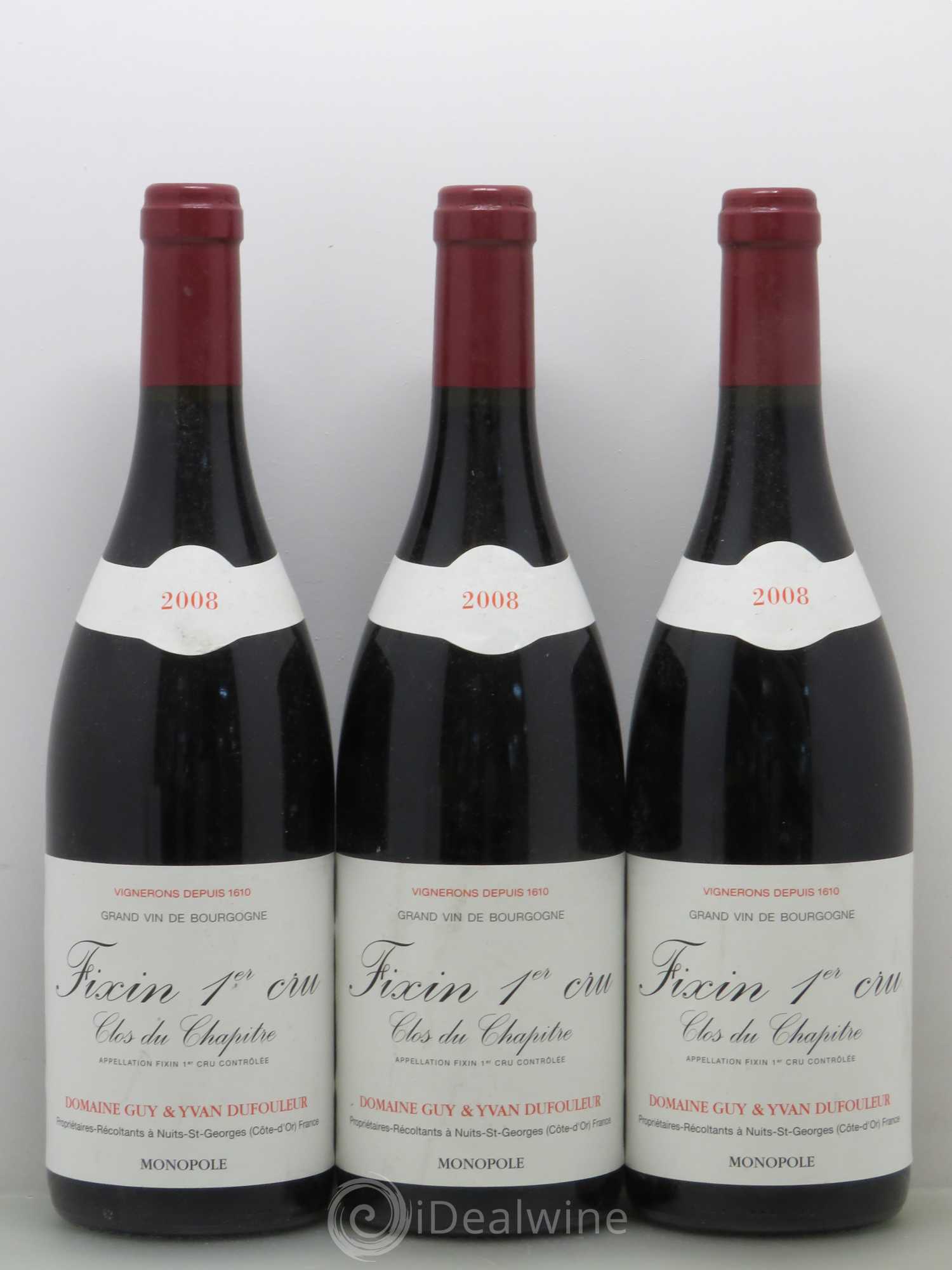 Fixin 1er Cru Clos Du Chapitre Dufouleur 2008 - Posten von 3 Flaschen - 0