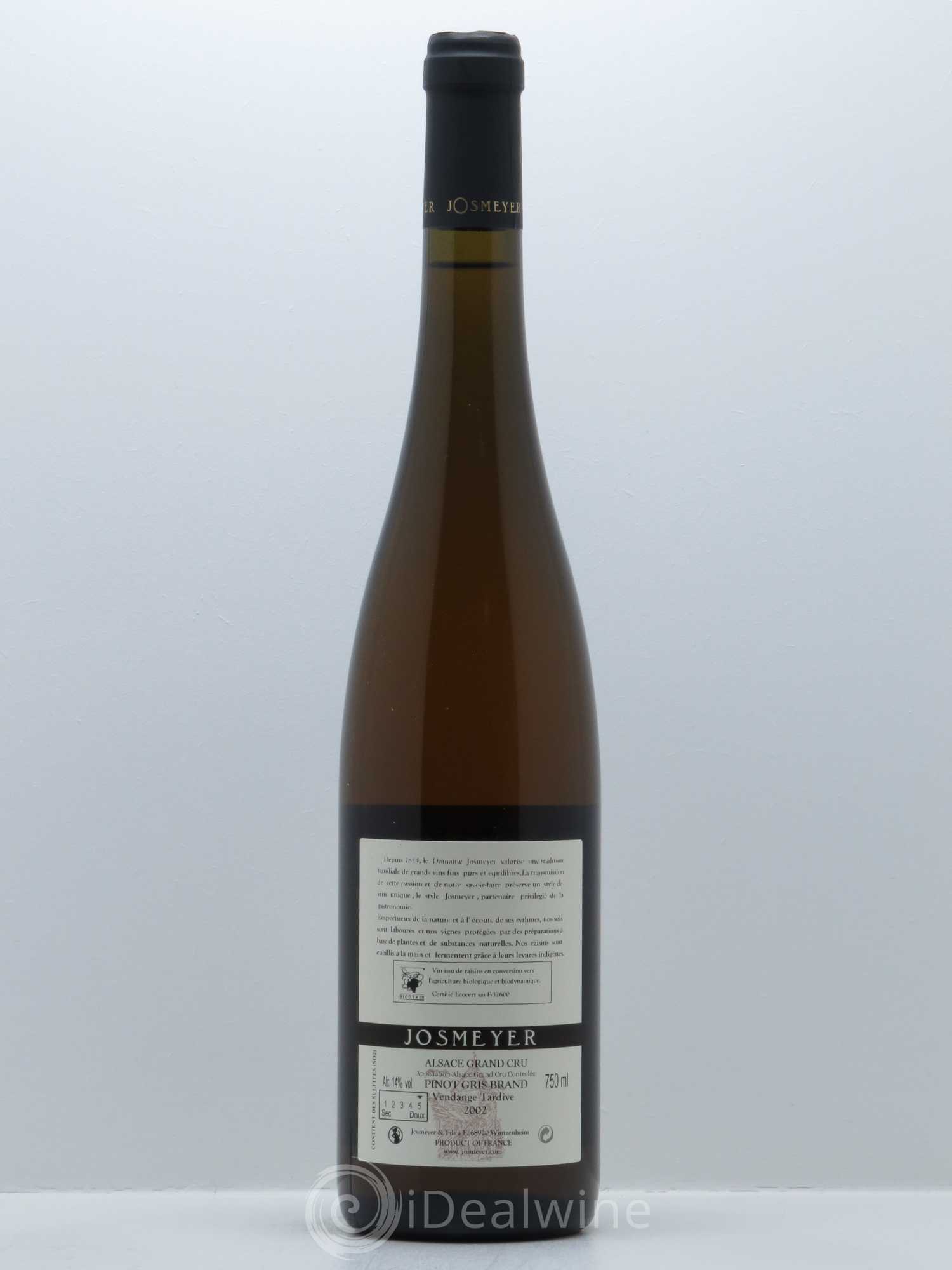 Alsace Pinot Gris Grand Cru Brand Vendanges Tardives Josmeyer (Domaine) 2002 - Lot de 1 bouteille - 1