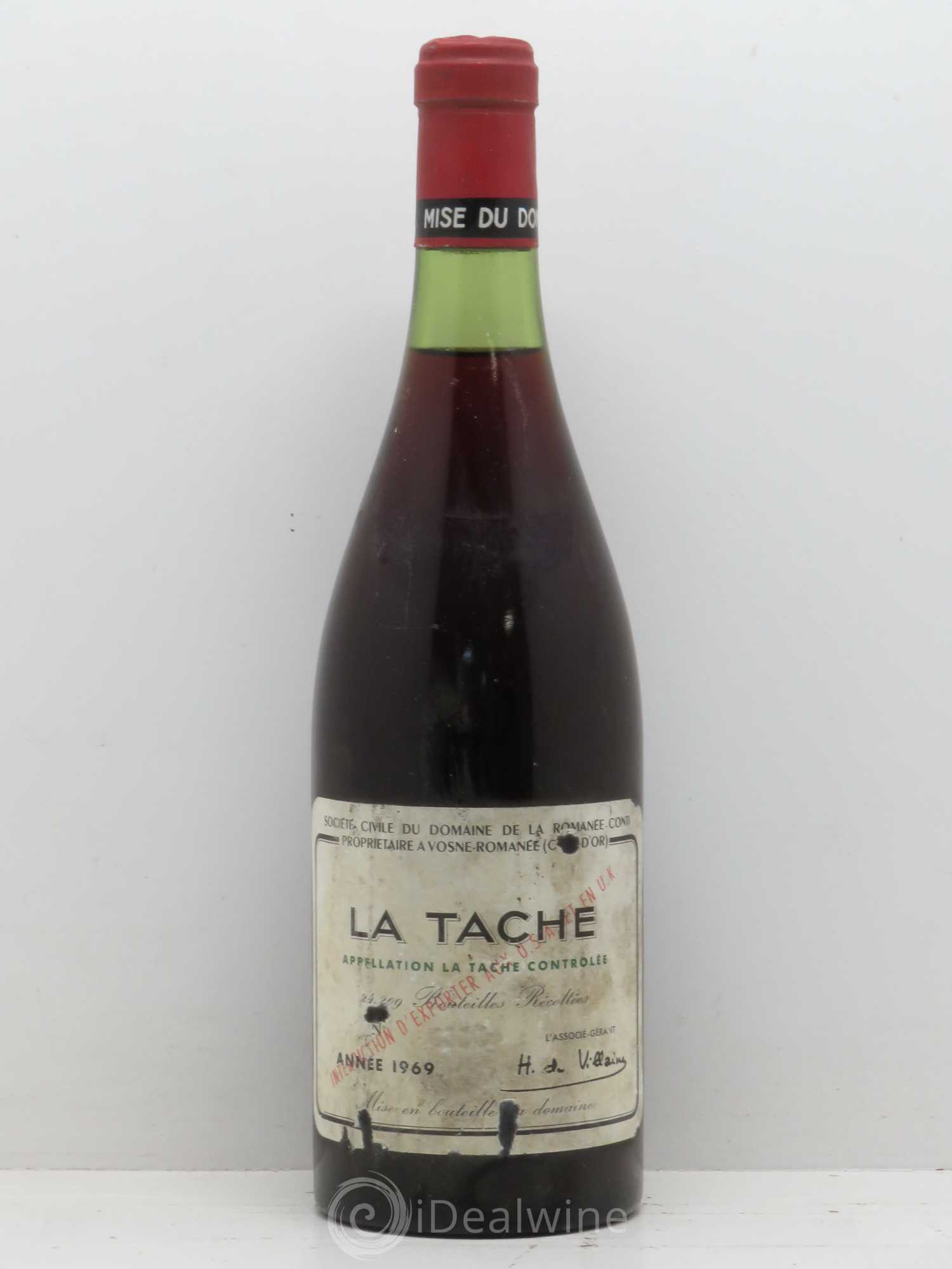 La Tâche Grand Cru Domaine de la Romanée-Conti 1969 - Lot de 1 bouteille - 0