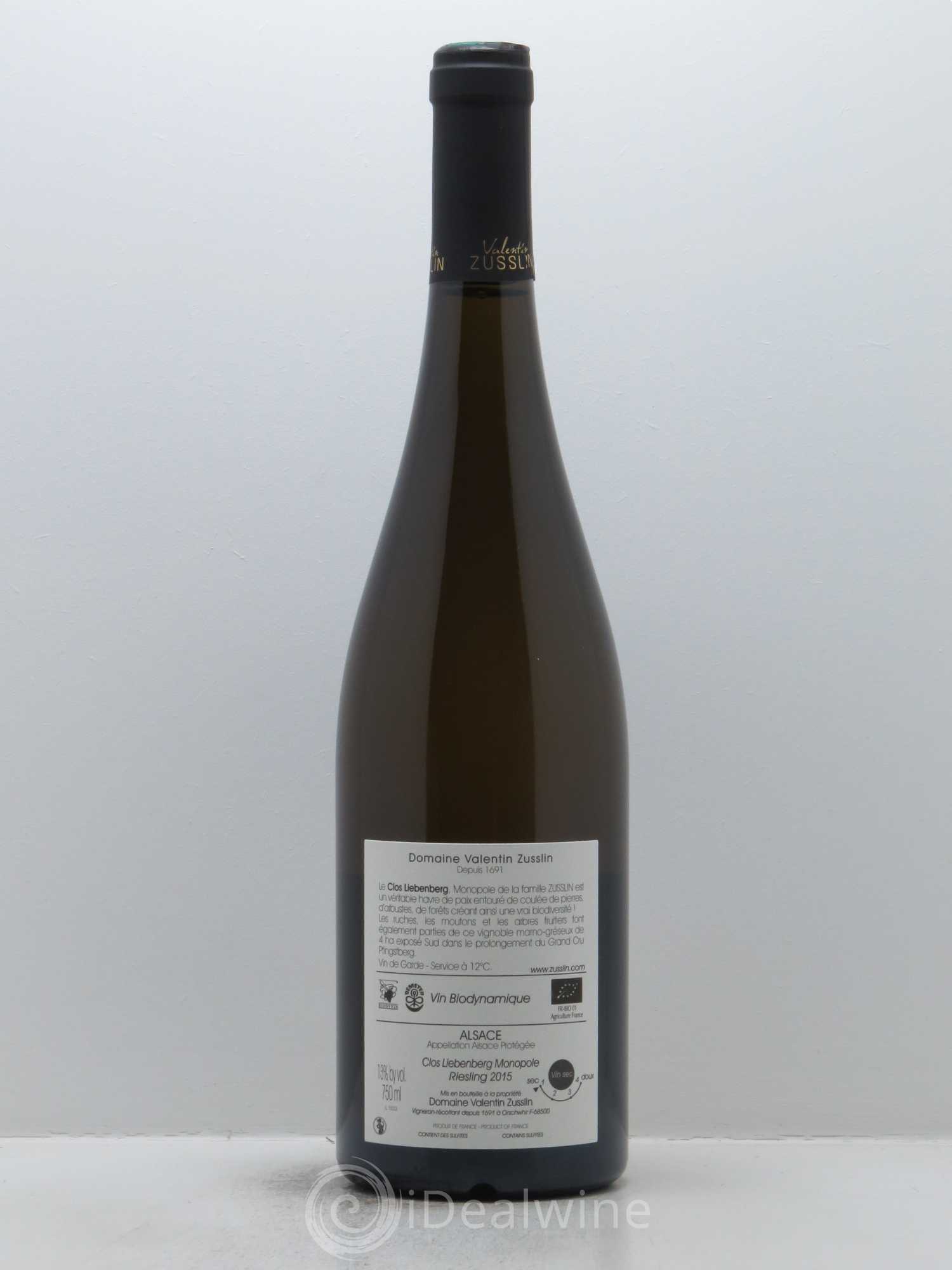 Alsace Riesling Clos Liebenberg Valentin Zusslin (Domaine) 2015 - Lot de 1 bouteille - 1
